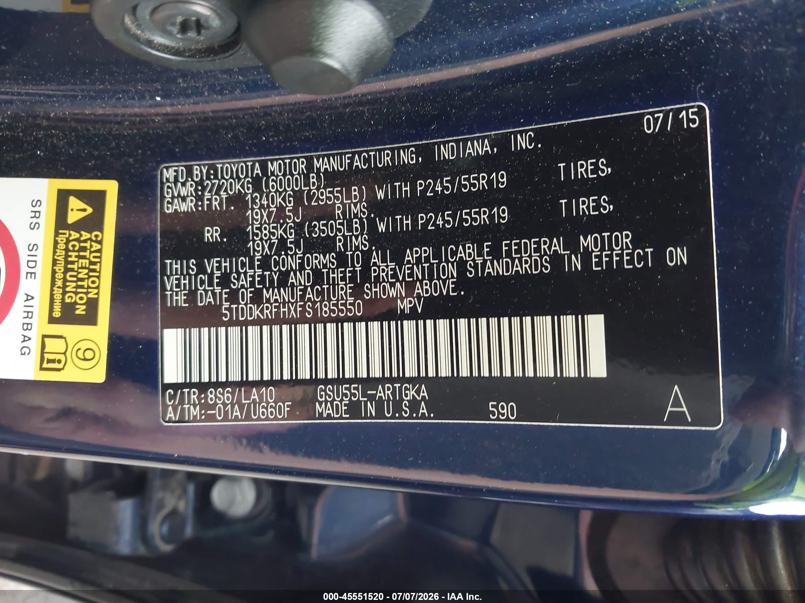 2015 Toyota Highlander Limited Platinum V6 Blue vin: 5TDDKRFHXFS185550