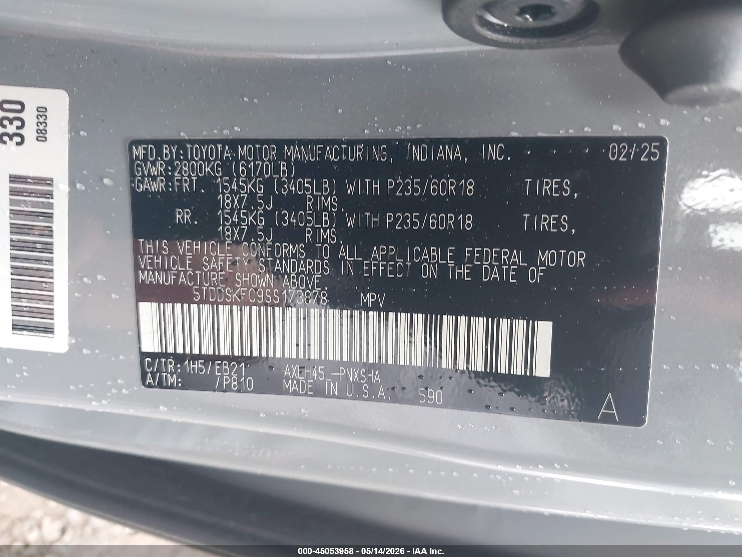 2025 Toyota Sienna Xse Gray vin: 5TDDSKFC9SS173878