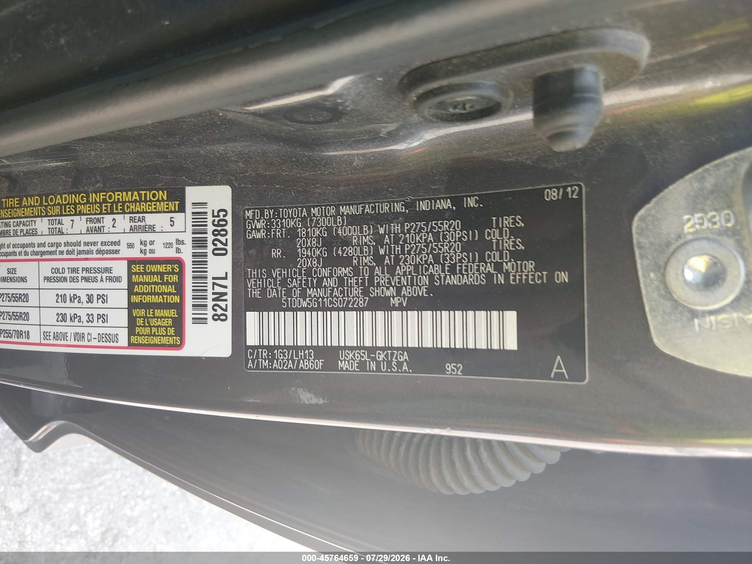 2012 Toyota Sequoia Platinum 5.7l V8 Серый vin: 5TDDW5G11CS072287