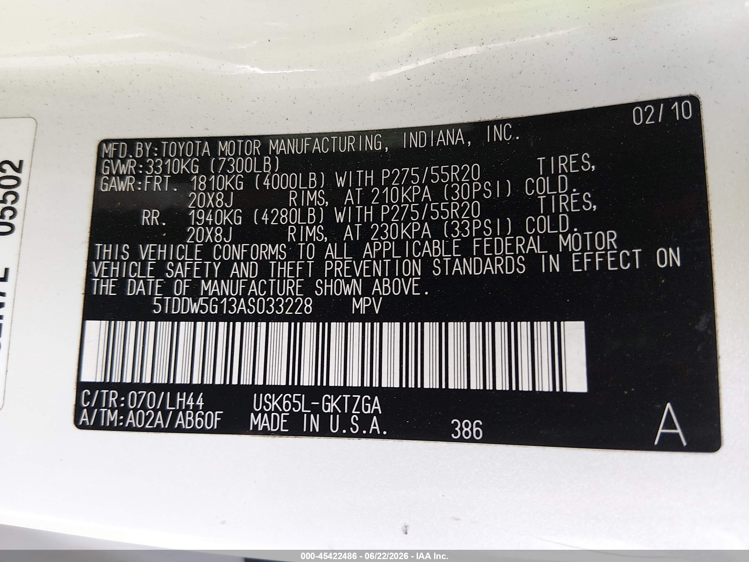 2010 Toyota Sequoia Platinum 5.7l V8 White vin: 5TDDW5G13AS033228
