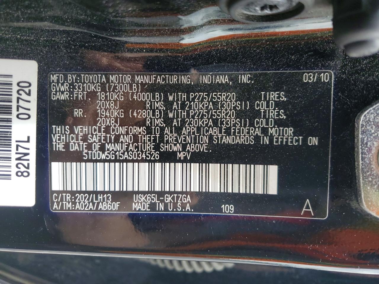 2010 Toyota Sequoia Platinum Black vin: 5TDDW5G15AS034526