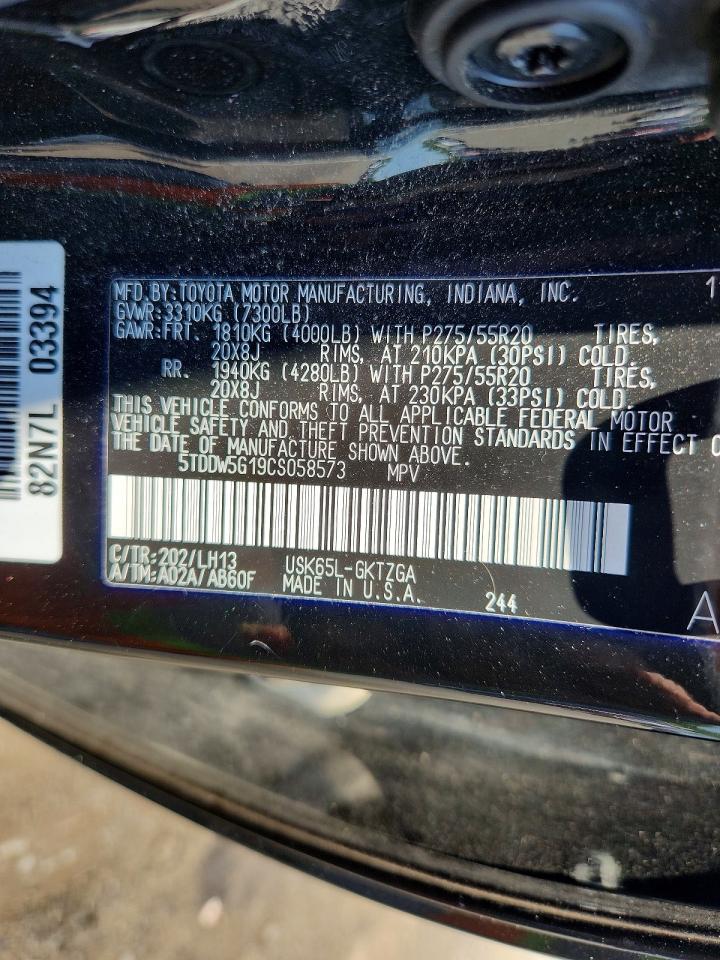 2012 Toyota Sequoia Platinum Black vin: 5TDDW5G19CS058573