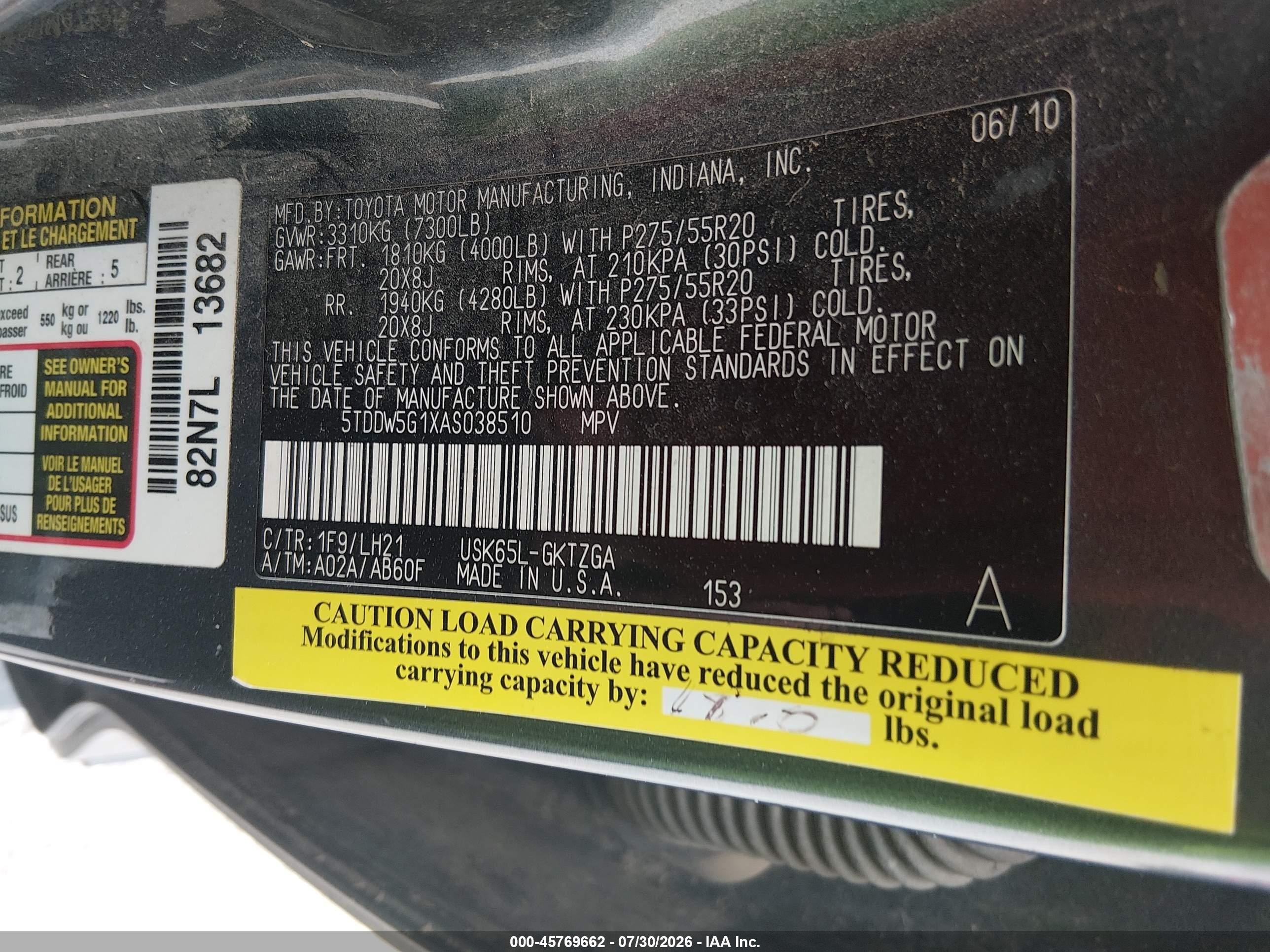 2010 Toyota Sequoia Platinum 5.7l V8 Gray vin: 5TDDW5G1XAS038510