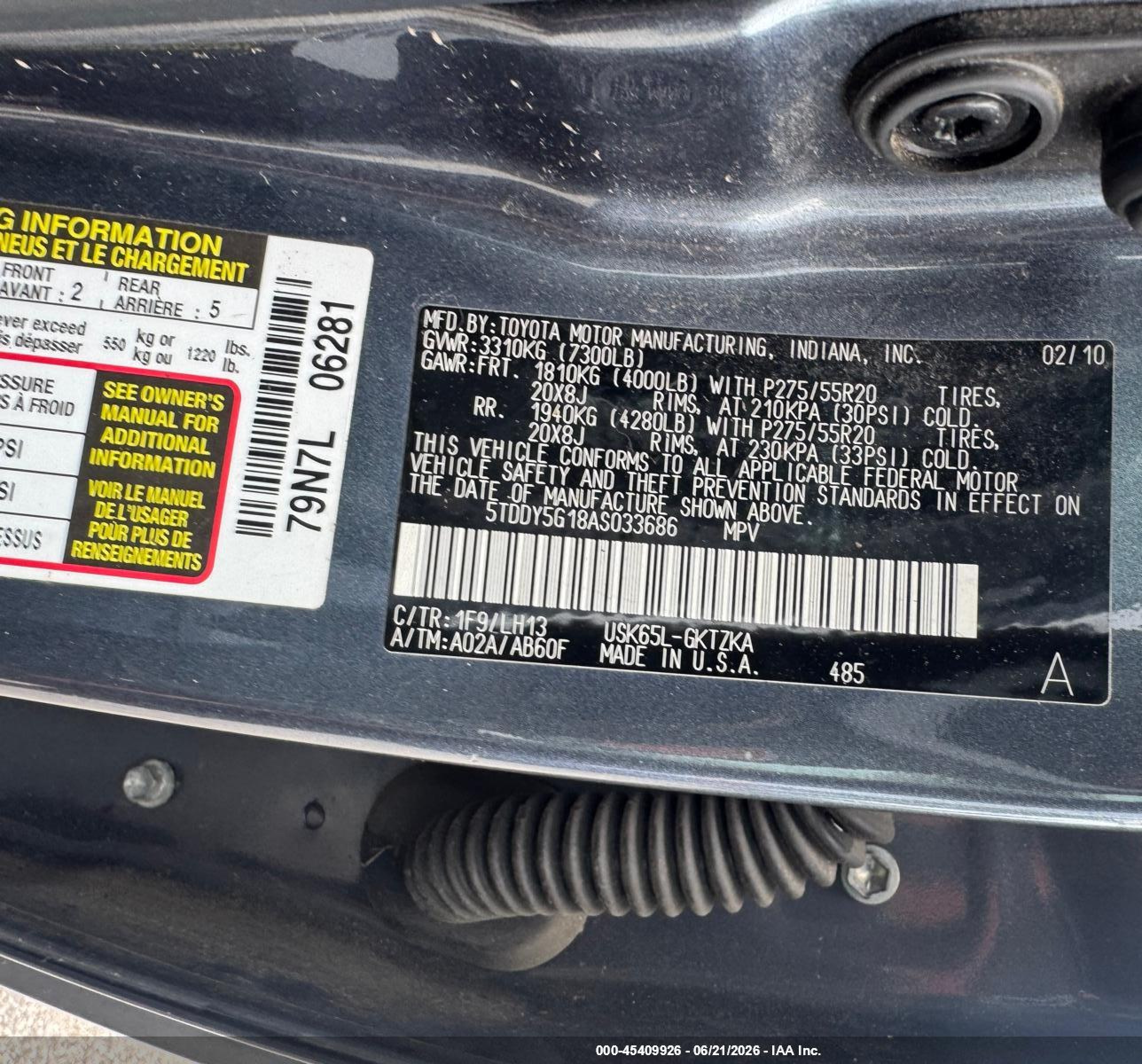 2010 Toyota Sequoia Platinum 5.7l V8 Blue vin: 5TDDY5G18AS033686