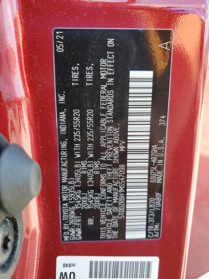 2021 Toyota Highlander Limited Бордовый vin: 5TDDZRBH1MS547098