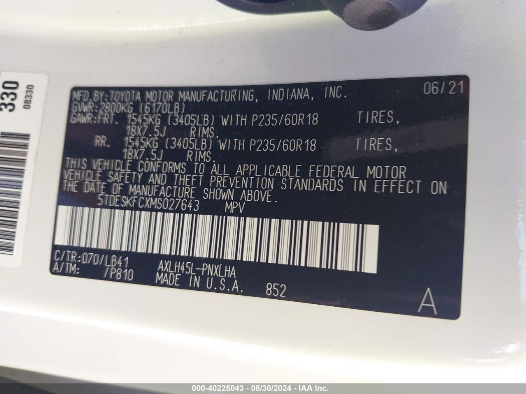 2021 Toyota Sienna Platinum White vin: 5TDESKFCXMS027643