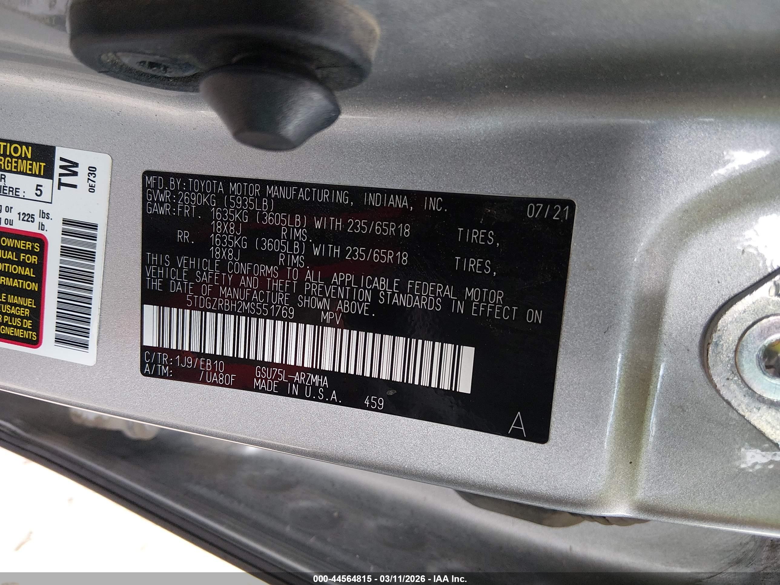 2021 Toyota Highlander Xle Silver vin: 5TDGZRBH2MS551769