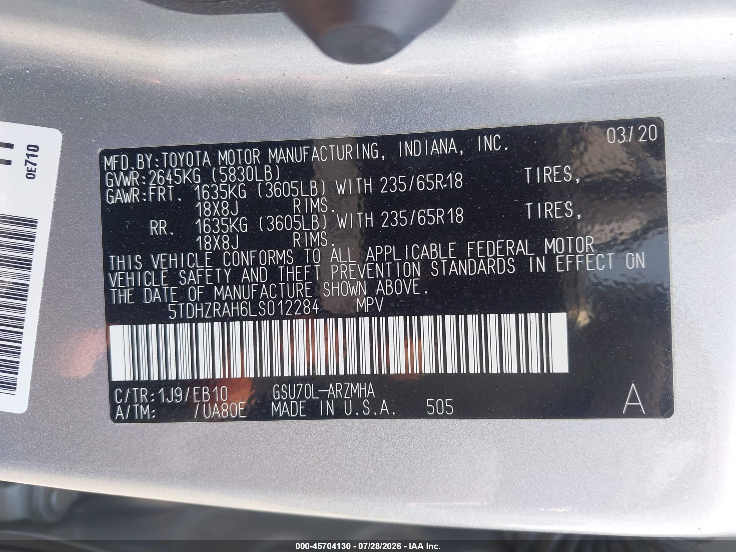 2020 Toyota Highlander Xle Silver vin: 5TDHZRAH6LS012284