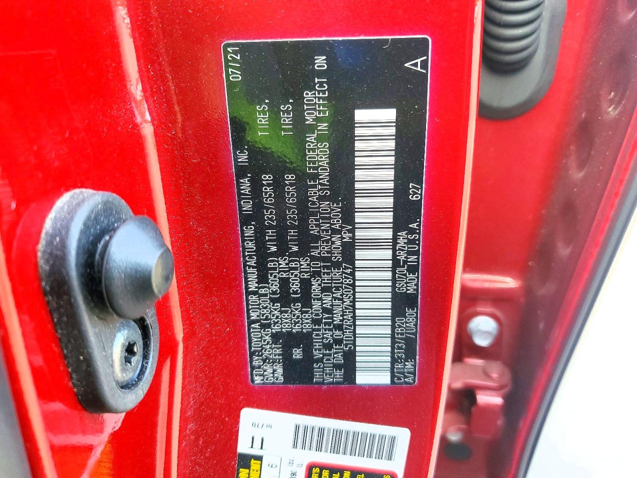 2021 Toyota Highlander Xle Red vin: 5TDHZRAH7MS078747