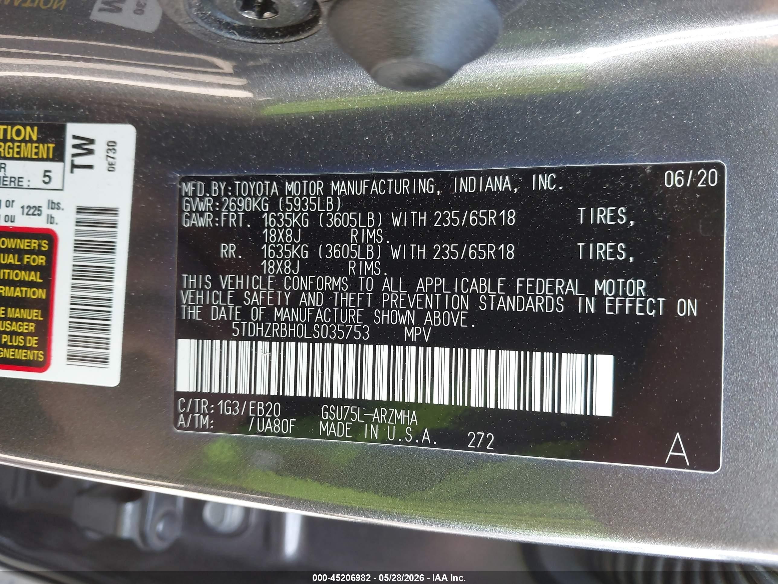 2020 Toyota Highlander Xle Gray vin: 5TDHZRBH0LS035753