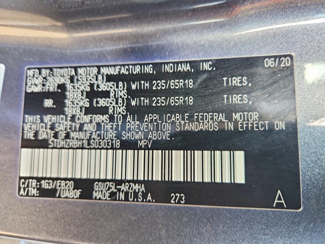 2020 Toyota Highlander Xle Gray vin: 5TDHZRBH1LS030318