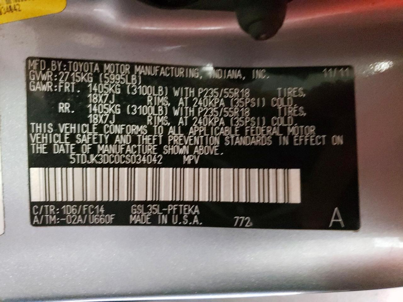 2012 Toyota Sienna Le Silver vin: 5TDJK3DC0CS034042