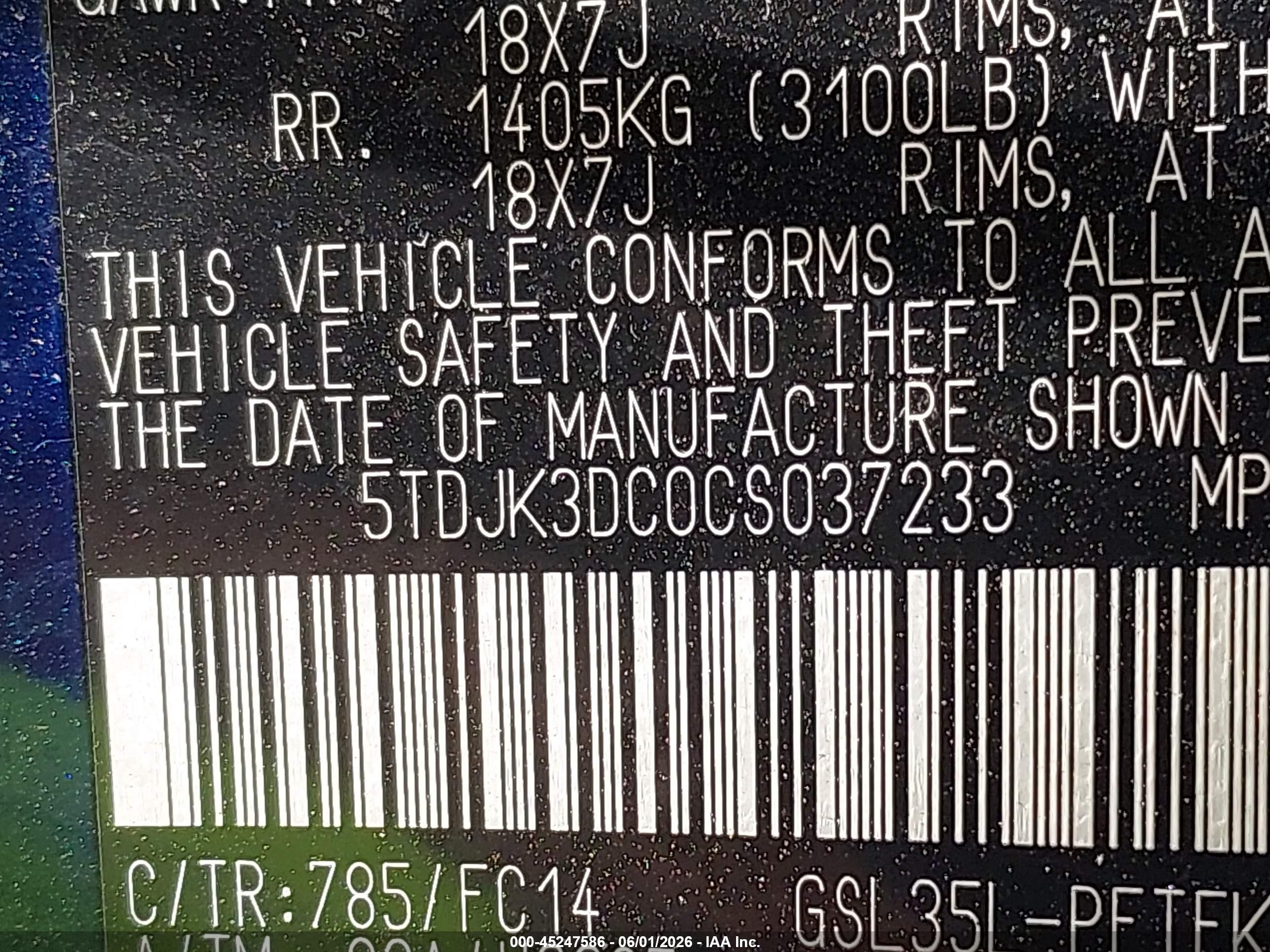 2012 Toyota Sienna Le 7 Passenger Blue vin: 5TDJK3DC0CS037233