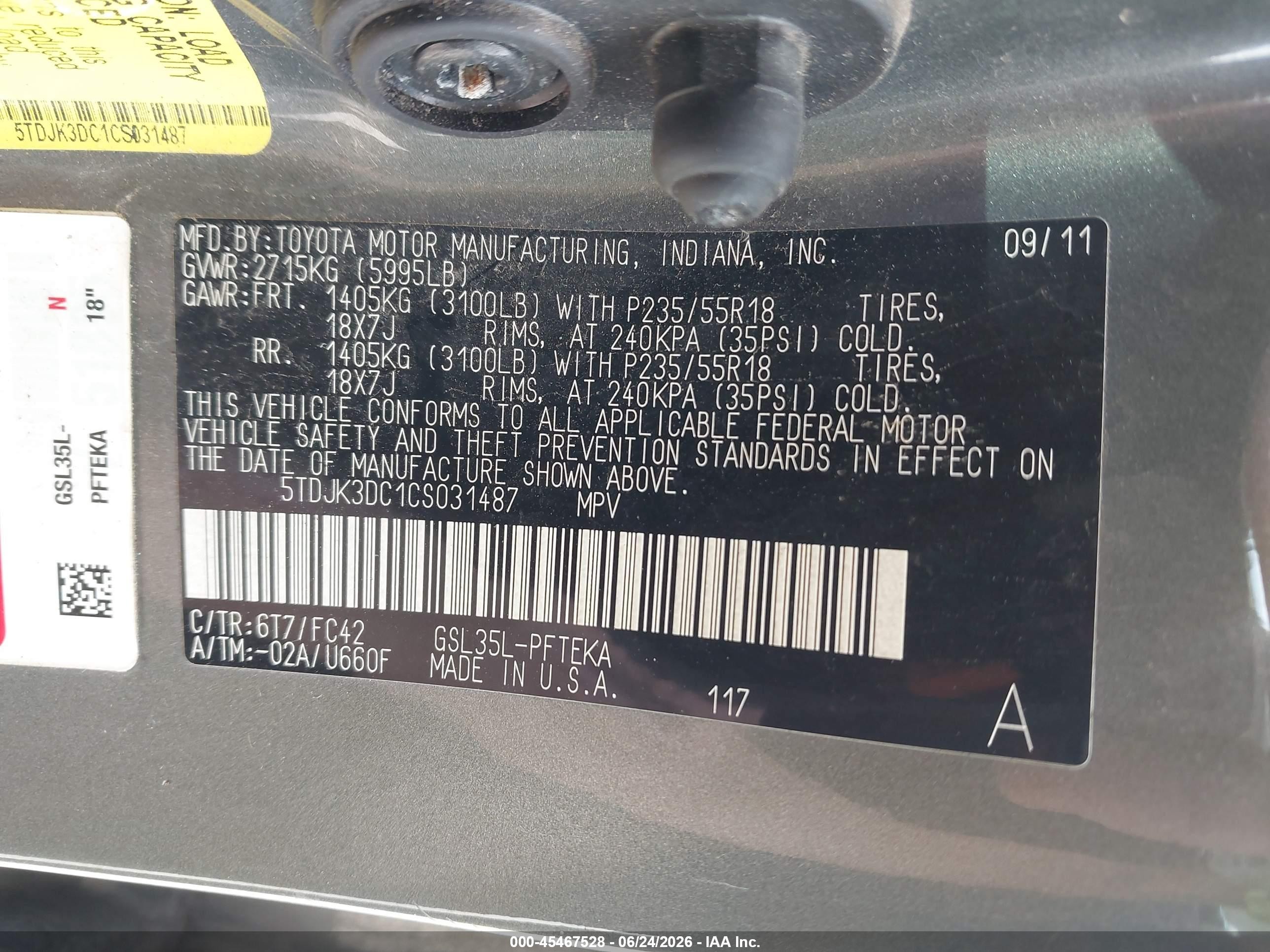 2012 Toyota Sienna Le 7 Passenger Gray vin: 5TDJK3DC1CS031487