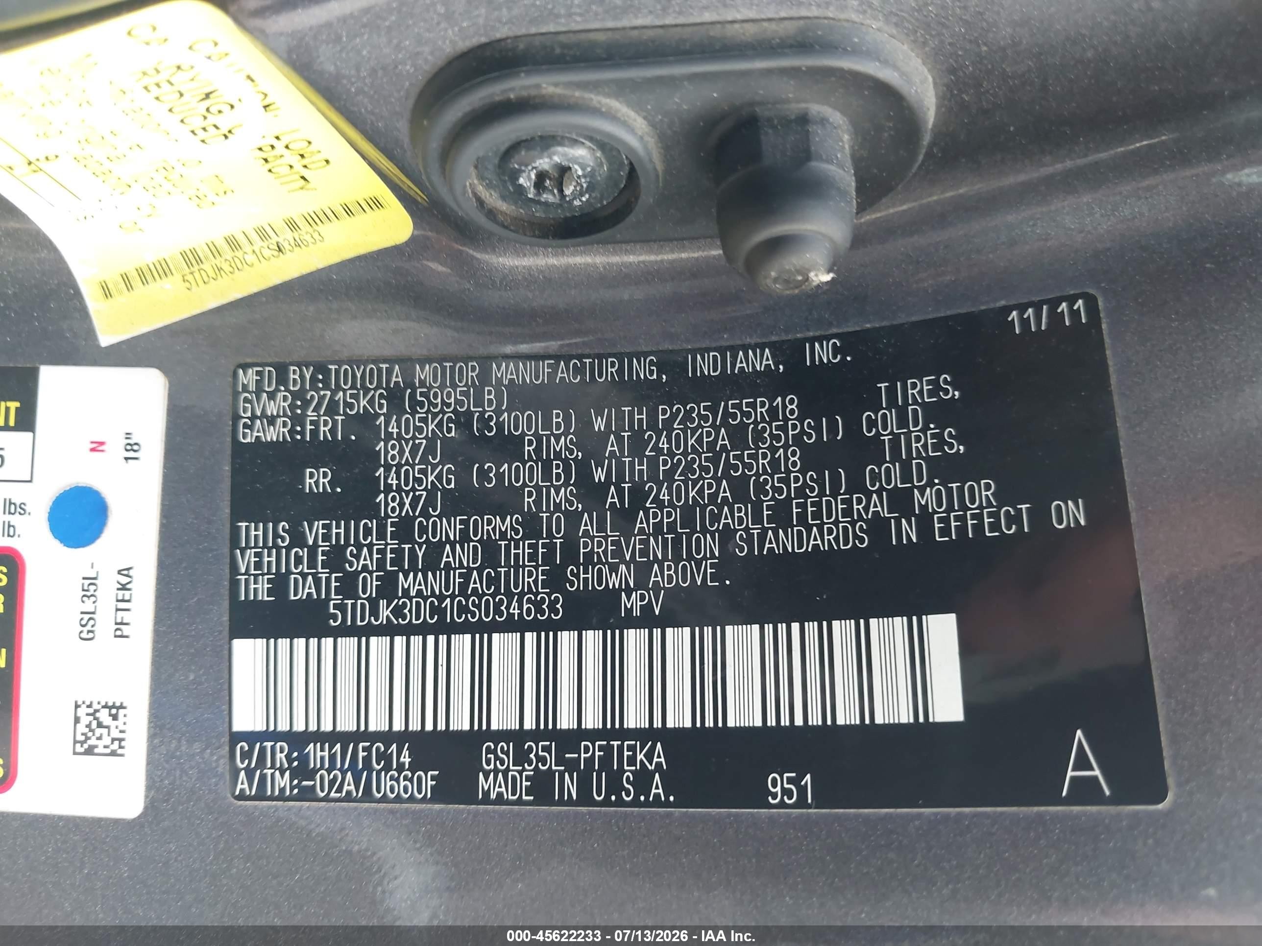 2012 Toyota Sienna Le 7 Passenger Gray vin: 5TDJK3DC1CS034633