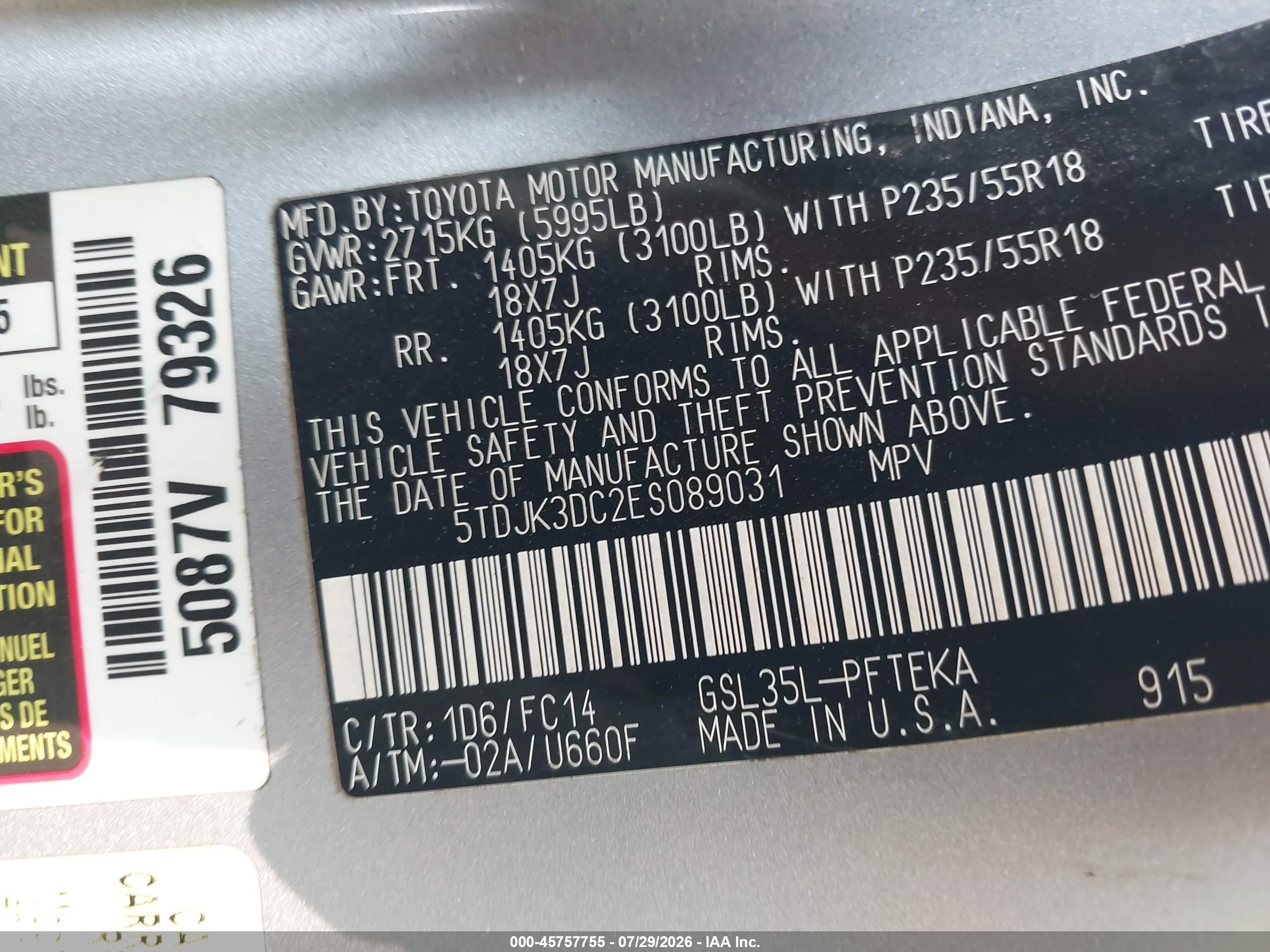2014 Toyota Sienna Le 7 Passenger Silver vin: 5TDJK3DC2ES089031