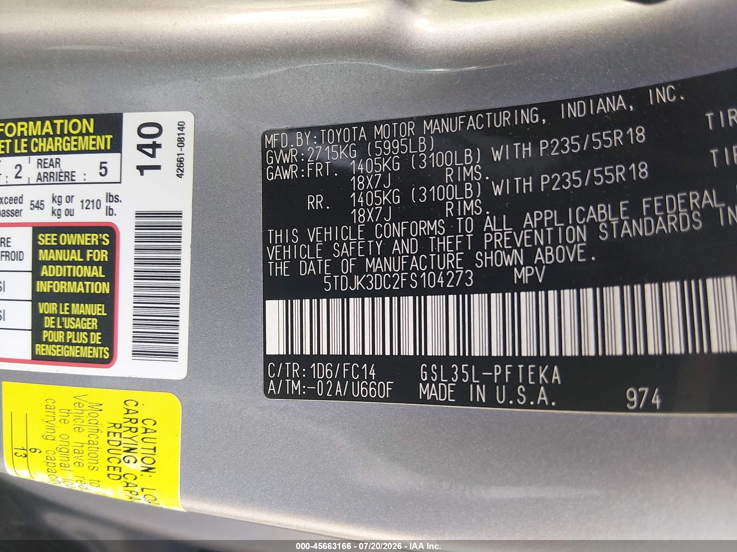 2015 Toyota Sienna Le 7 Passenger Silver vin: 5TDJK3DC2FS104273
