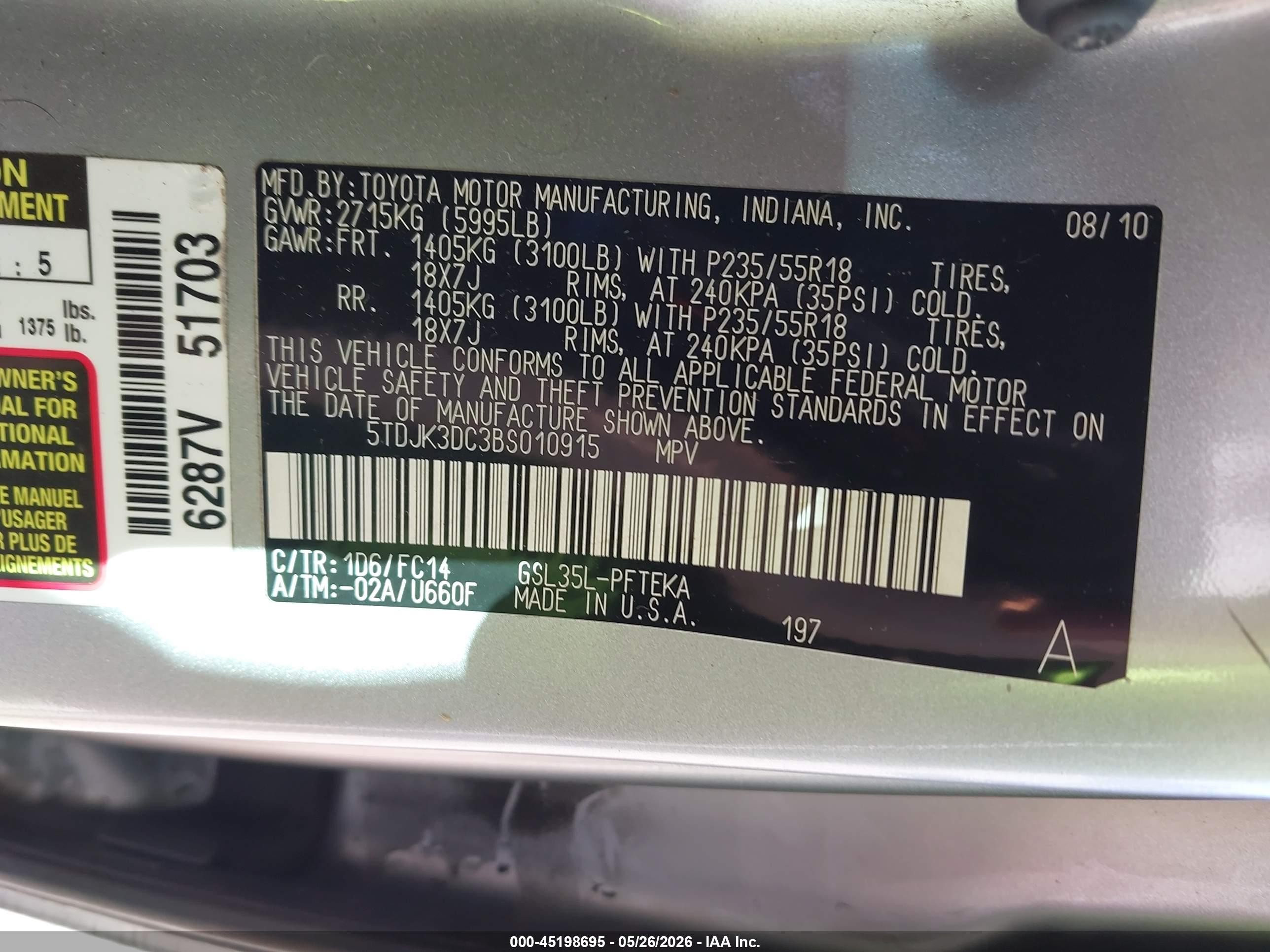 2011 Toyota Sienna Le Серый vin: 5TDJK3DC3BS010915