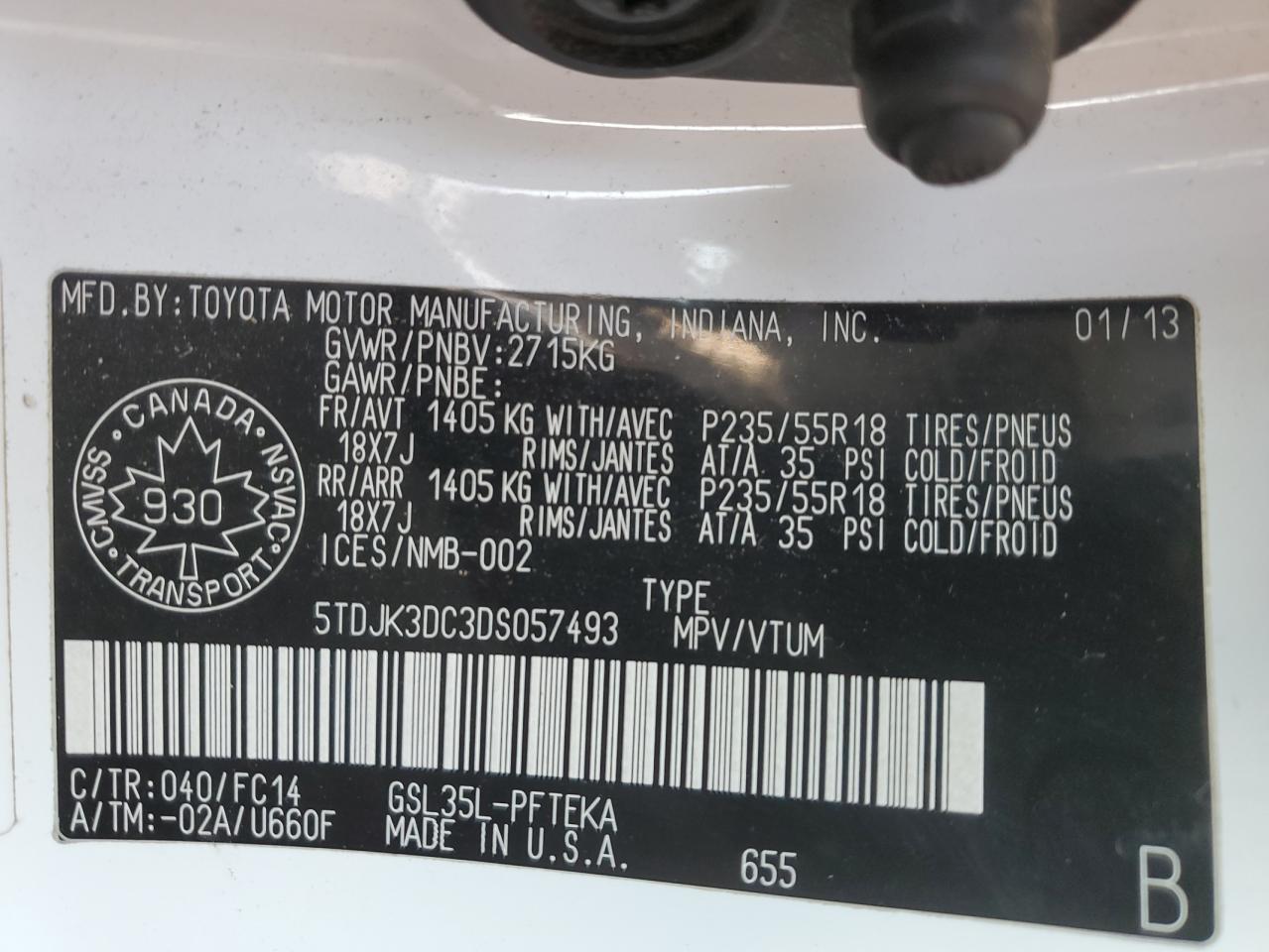 2013 Toyota Sienna Le White vin: 5TDJK3DC3DS057493