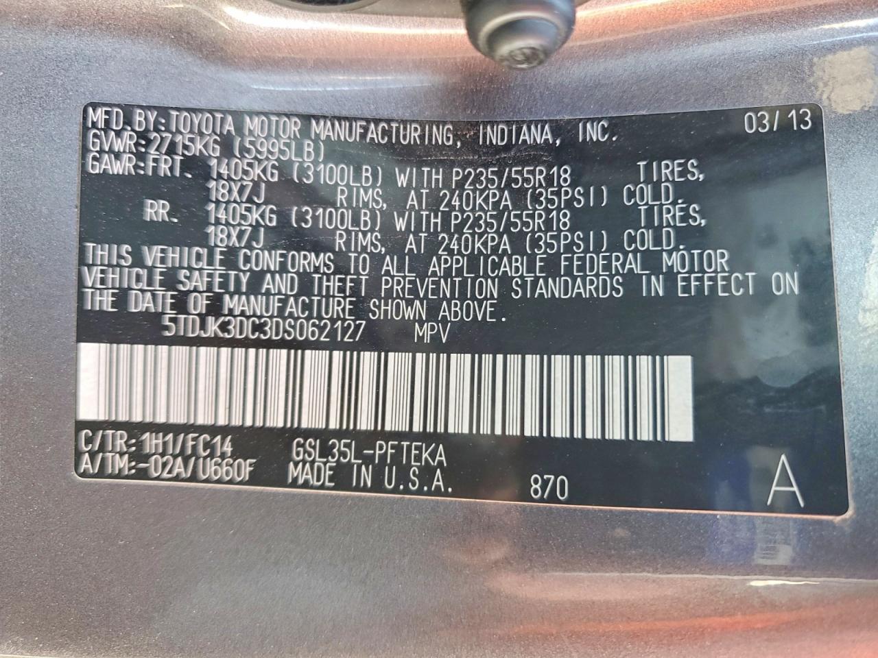 2013 Toyota Sienna Le Серый vin: 5TDJK3DC3DS062127