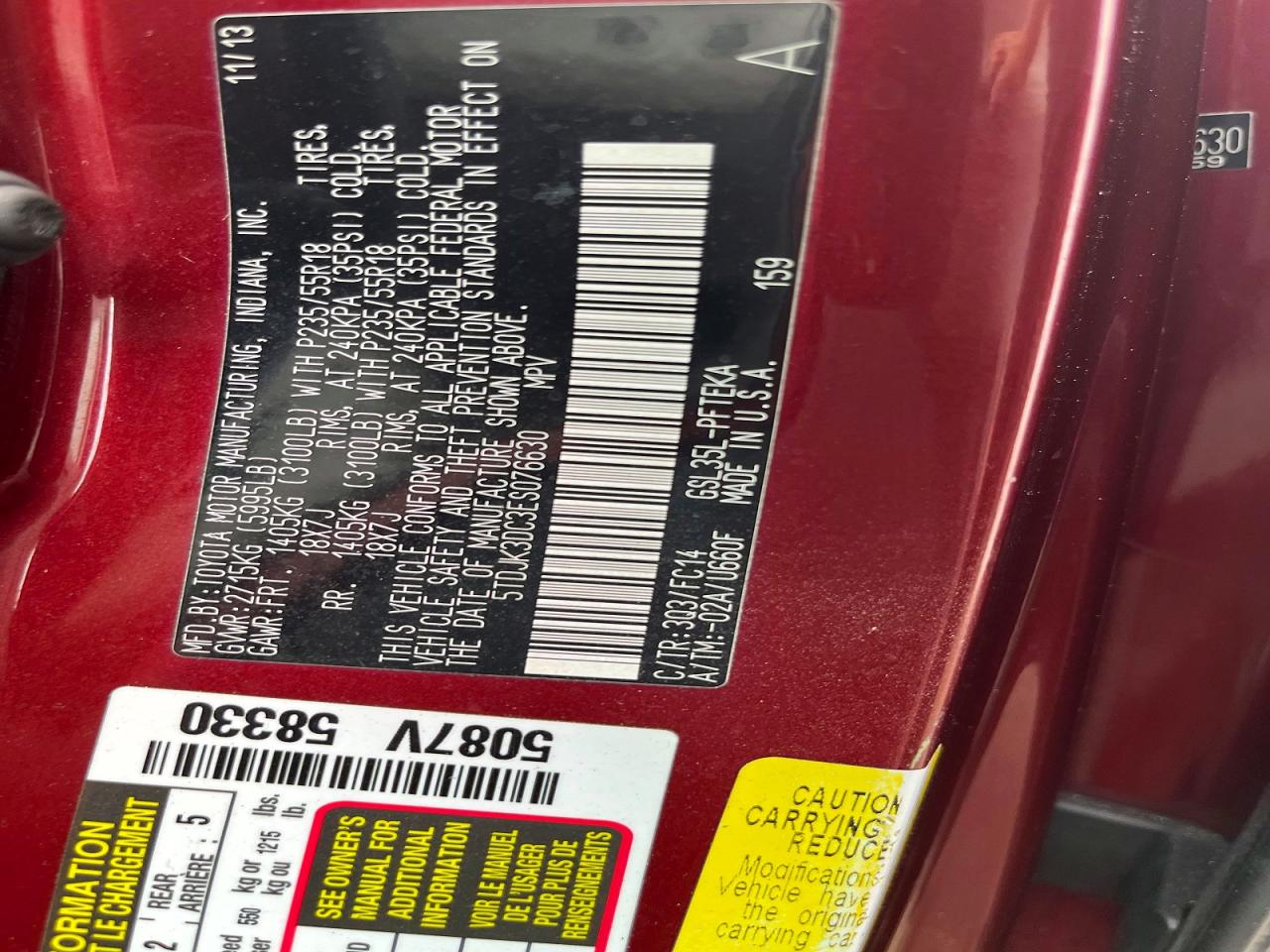 2014 Toyota Sienna Le Red vin: 5TDJK3DC3ES076630