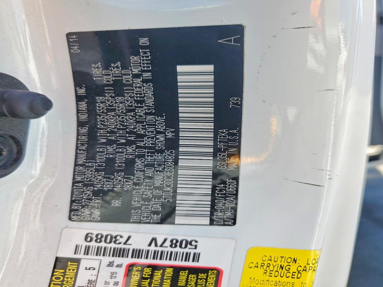 2014 Toyota Sienna Le White vin: 5TDJK3DC3ES084825