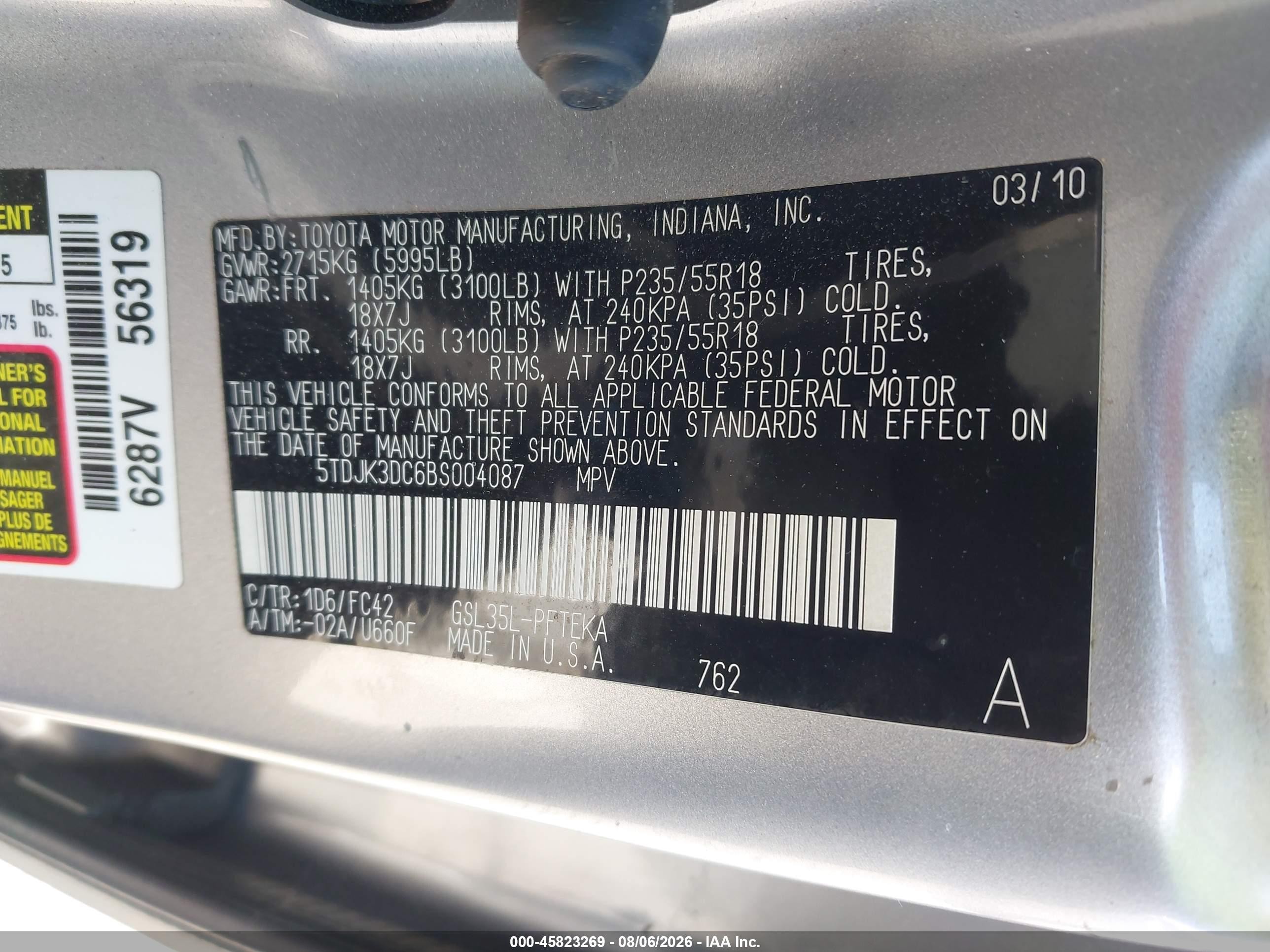 2011 Toyota Sienna Le Silver vin: 5TDJK3DC6BS004087