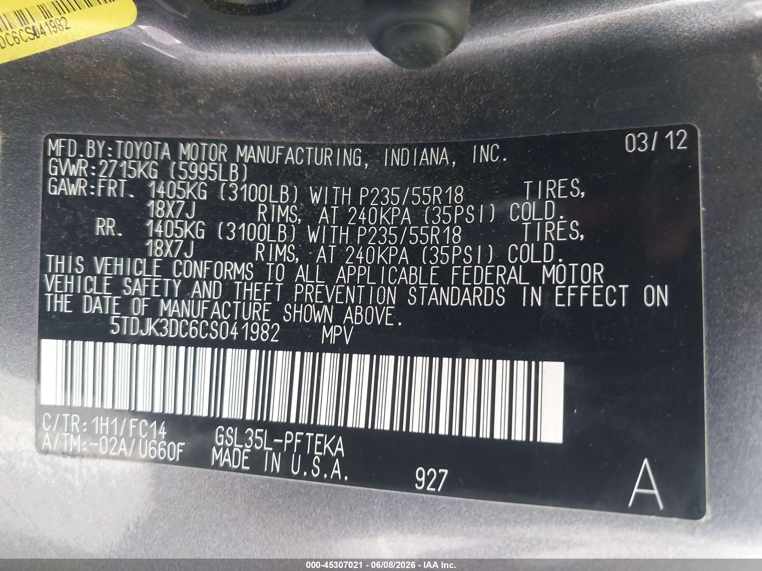 2012 Toyota Sienna Le 7 Passenger Gray vin: 5TDJK3DC6CS041982