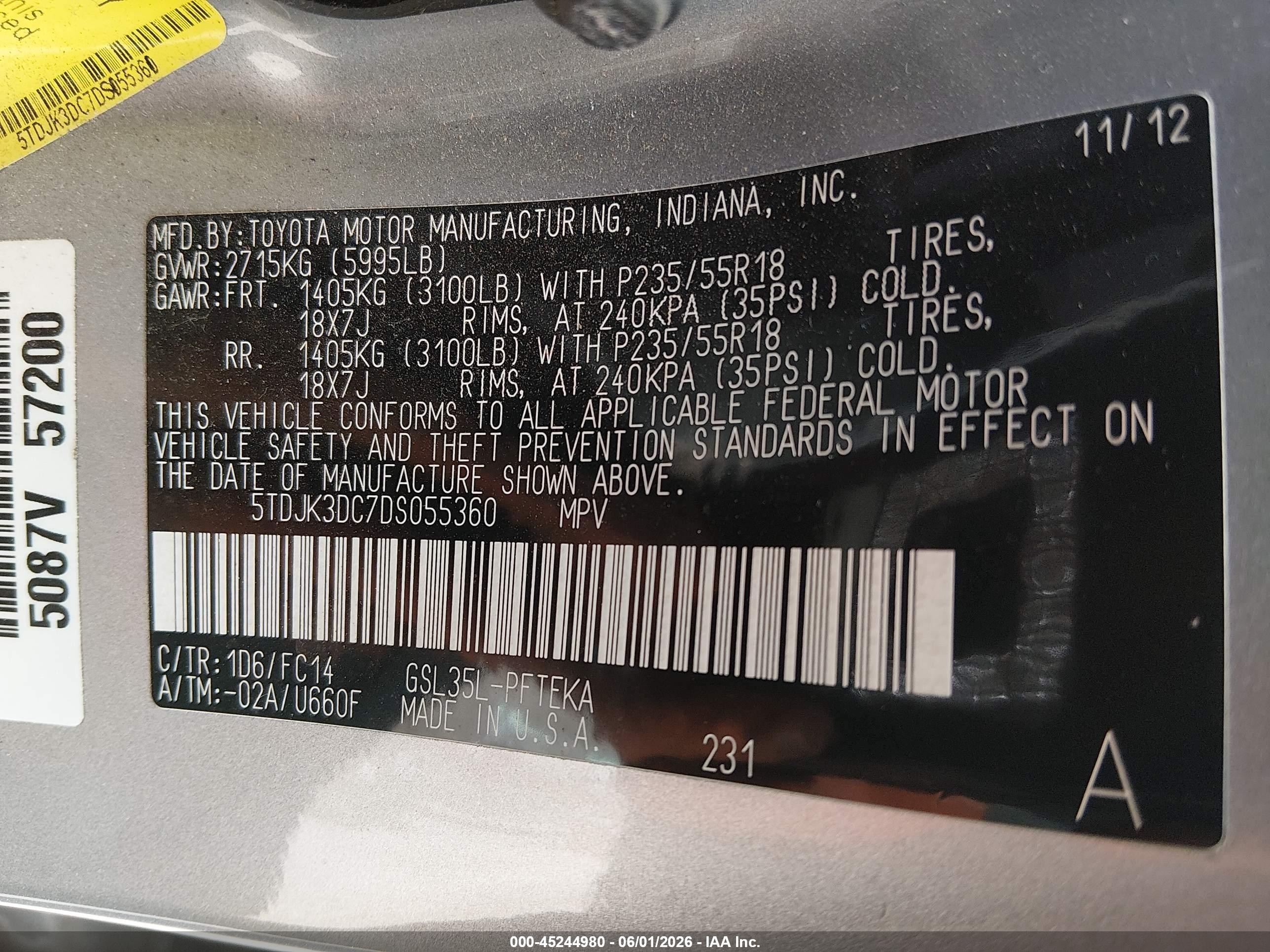 2013 Toyota Sienna Le 7 Passenger Silver vin: 5TDJK3DC7DS055360