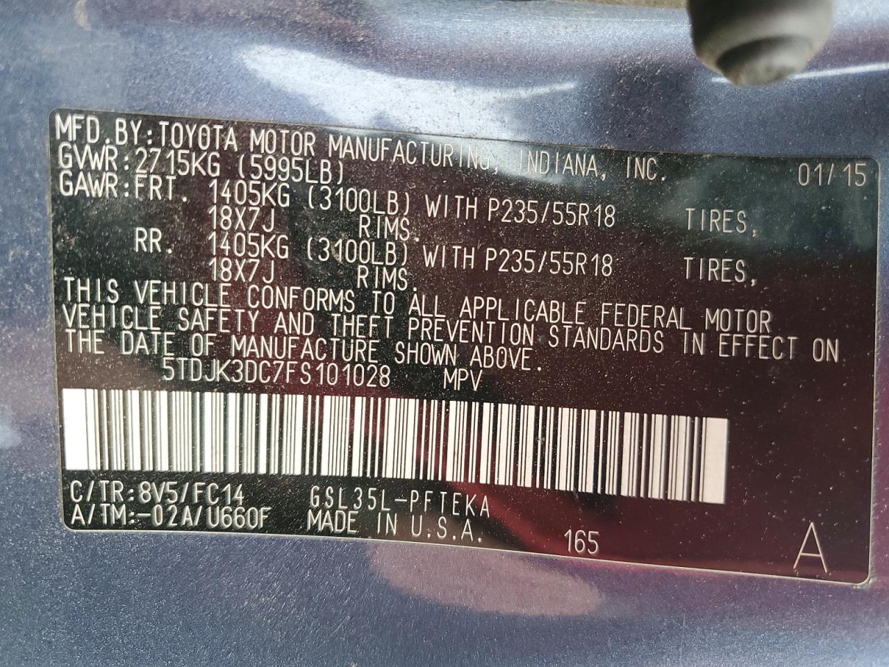 2015 Toyota Sienna Le Blue vin: 5TDJK3DC7FS101028