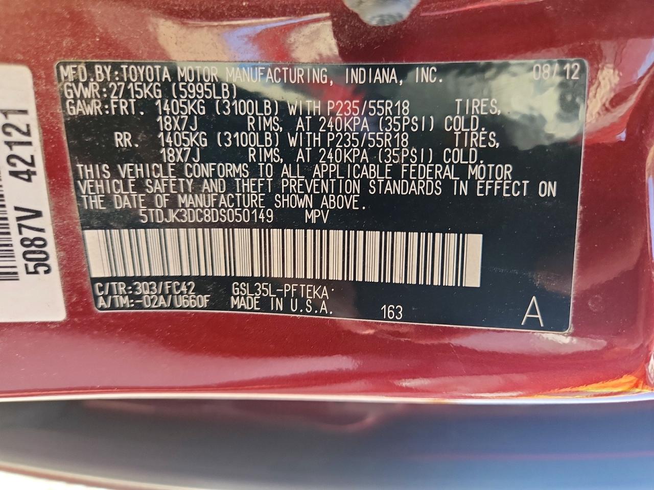 2013 Toyota Sienna Le Red vin: 5TDJK3DC8DS050149