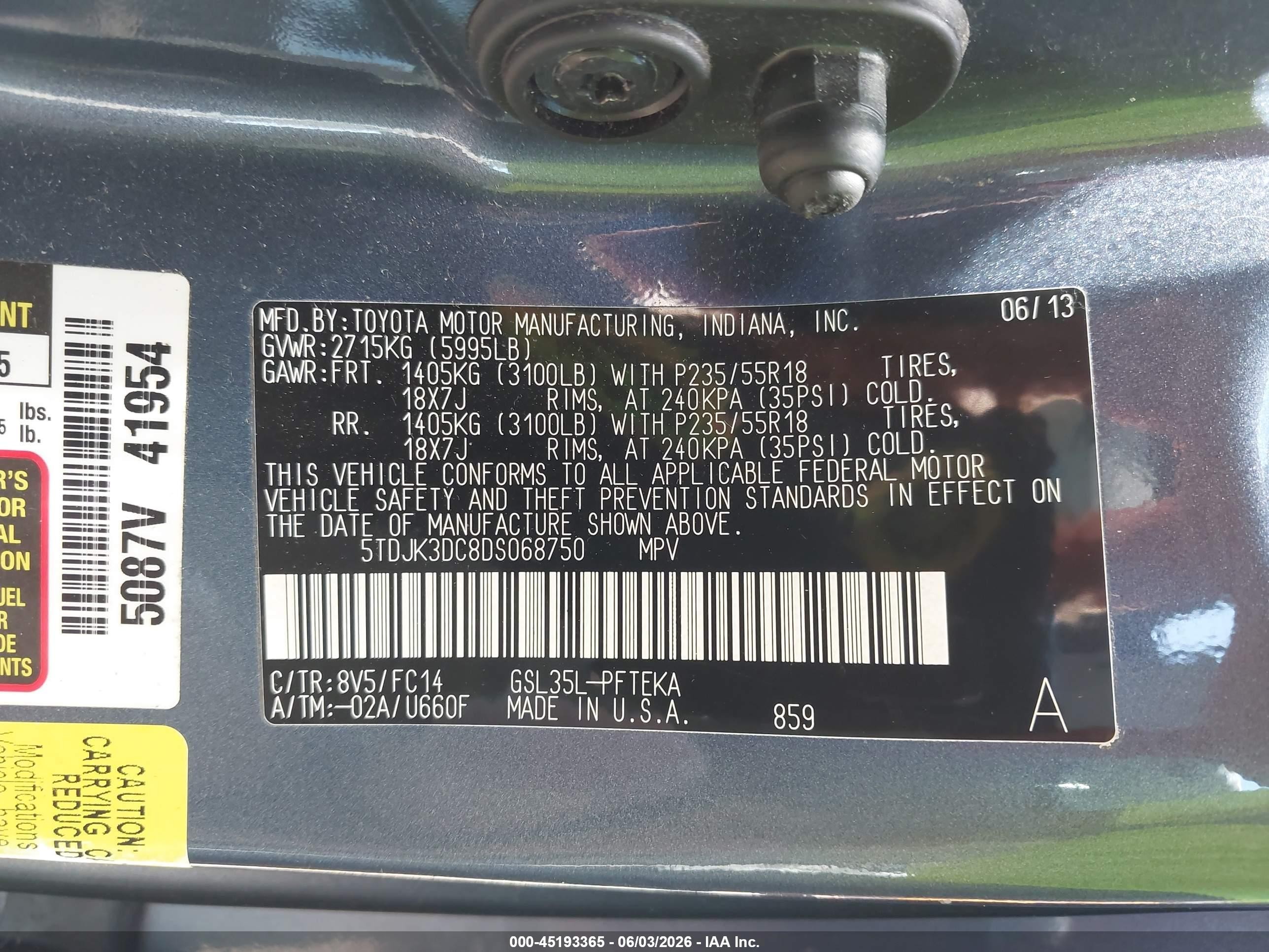 2013 Toyota Sienna Le 7 Passenger Gray vin: 5TDJK3DC8DS068750