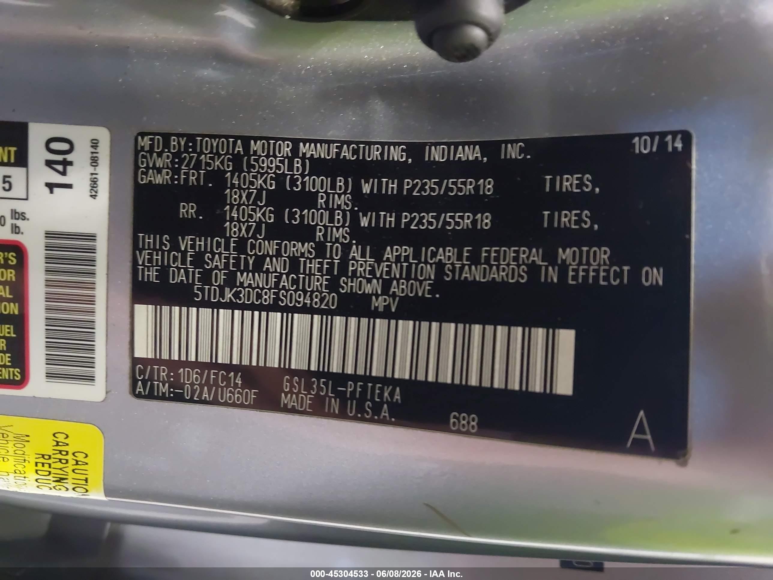 2015 Toyota Sienna Le 7 Passenger Серебряный vin: 5TDJK3DC8FS094820