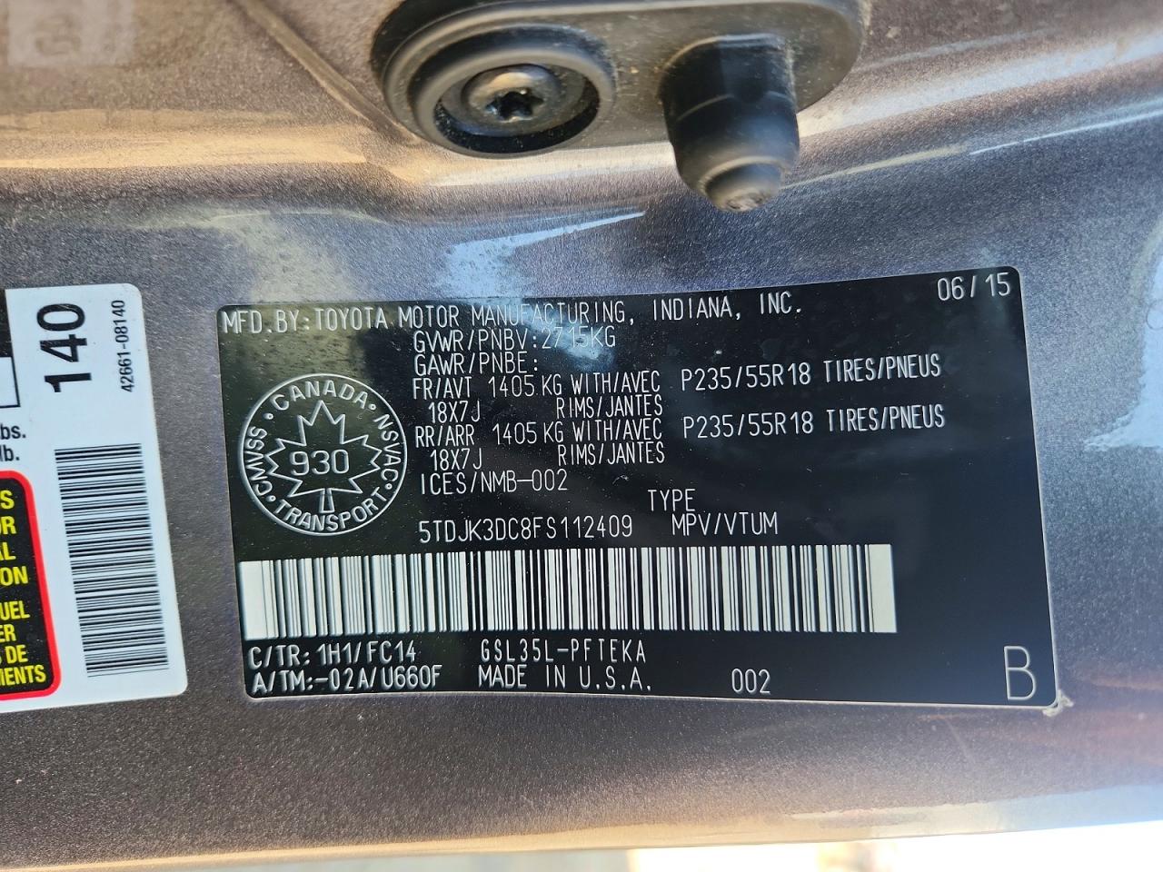 2015 Toyota Sienna Le Gray vin: 5TDJK3DC8FS112409