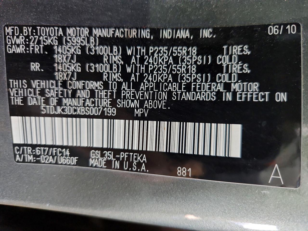 2011 Toyota Sienna Le Gray vin: 5TDJK3DCXBS007199