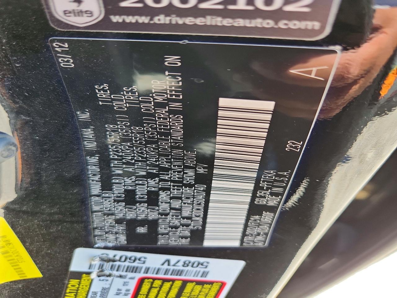 2012 Toyota Sienna Le Black vin: 5TDJK3DCXCS040740