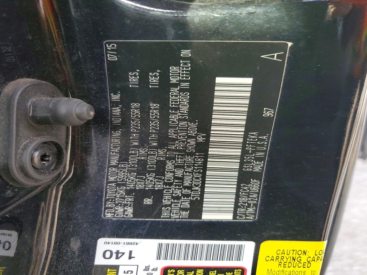 2015 Toyota Sienna Le Black vin: 5TDJK3DCXFS114811