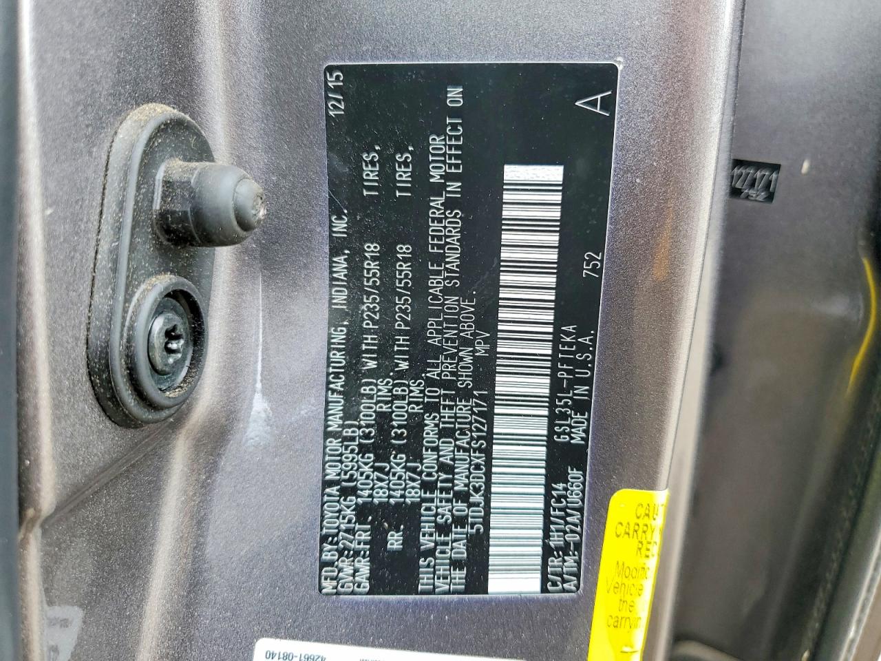 2015 Toyota Sienna Le Серый vin: 5TDJK3DCXFS127171