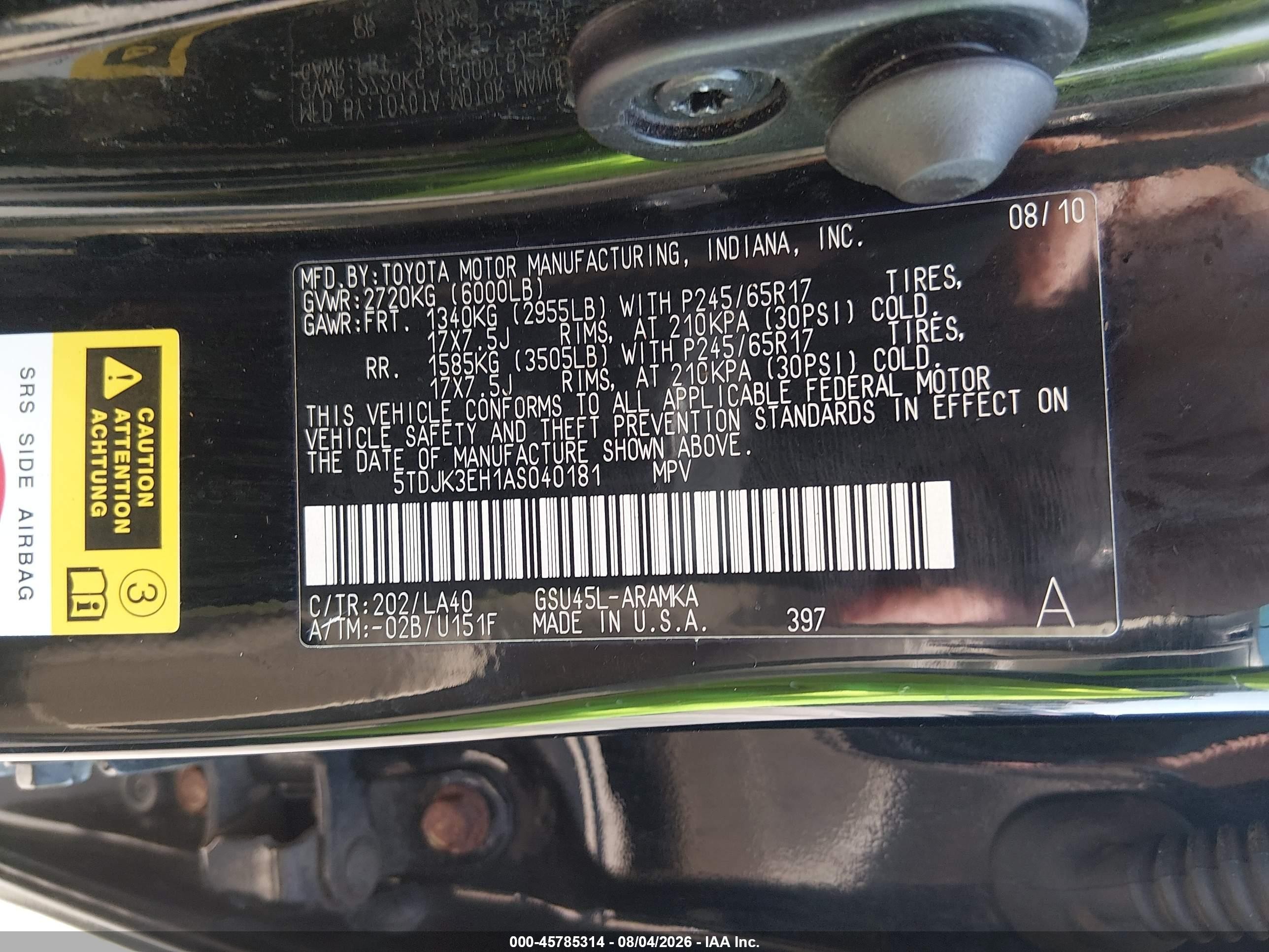 2010 Toyota Highlander Se V6 Black vin: 5TDJK3EH1AS040181