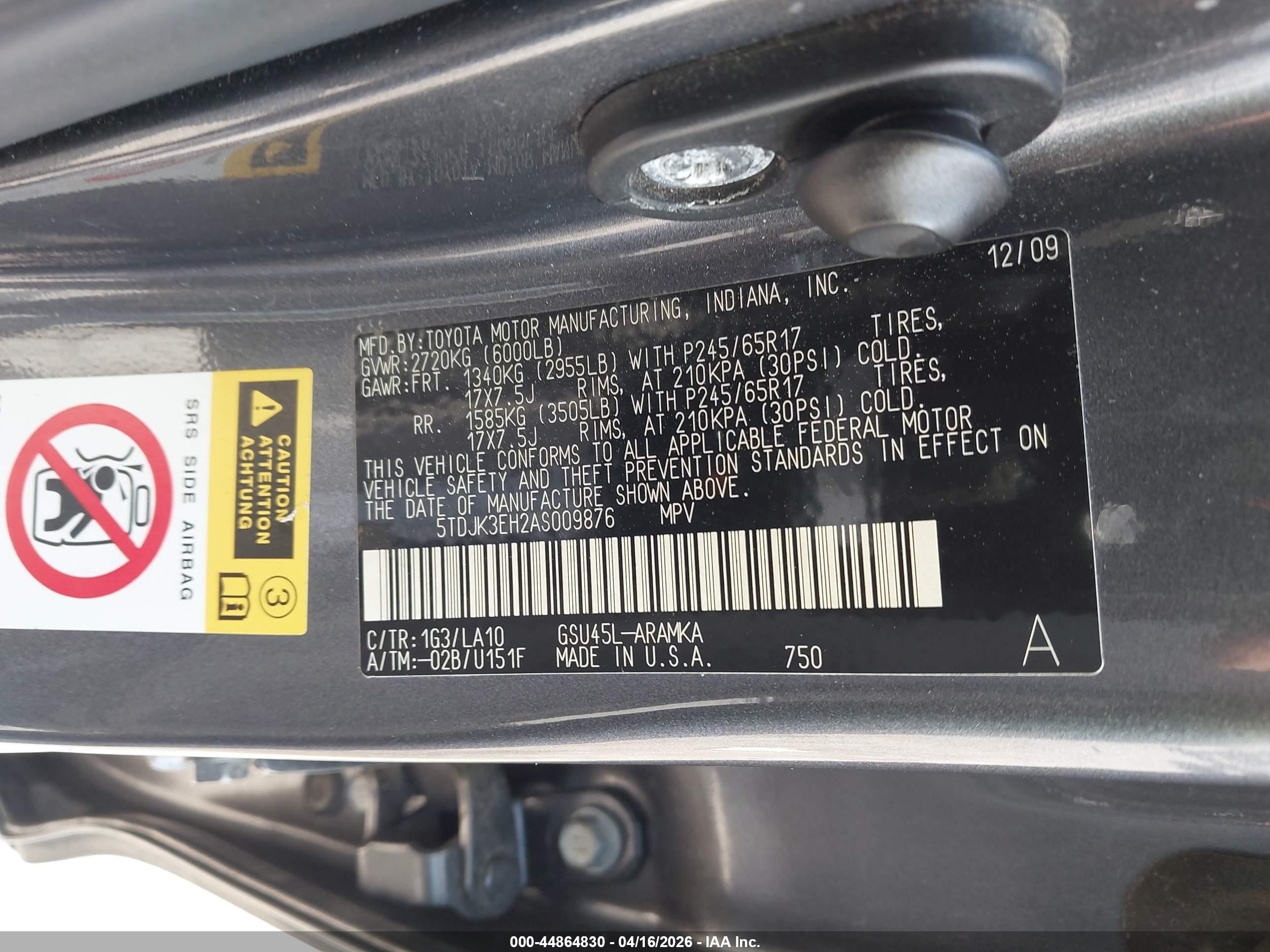 2010 Toyota Highlander Se V6 Gray vin: 5TDJK3EH2AS009876