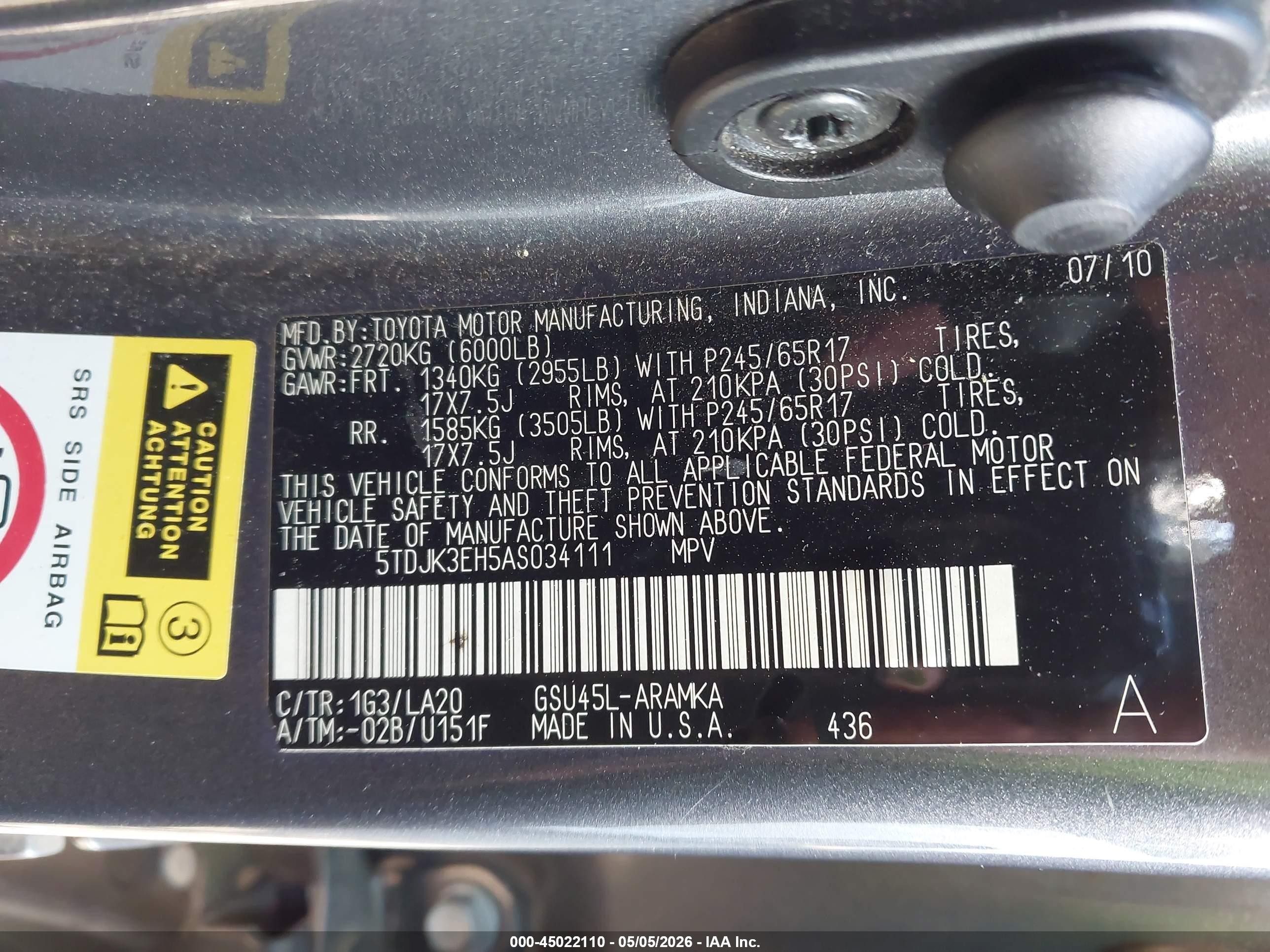2010 Toyota Highlander Se V6 Серый vin: 5TDJK3EH5AS034111