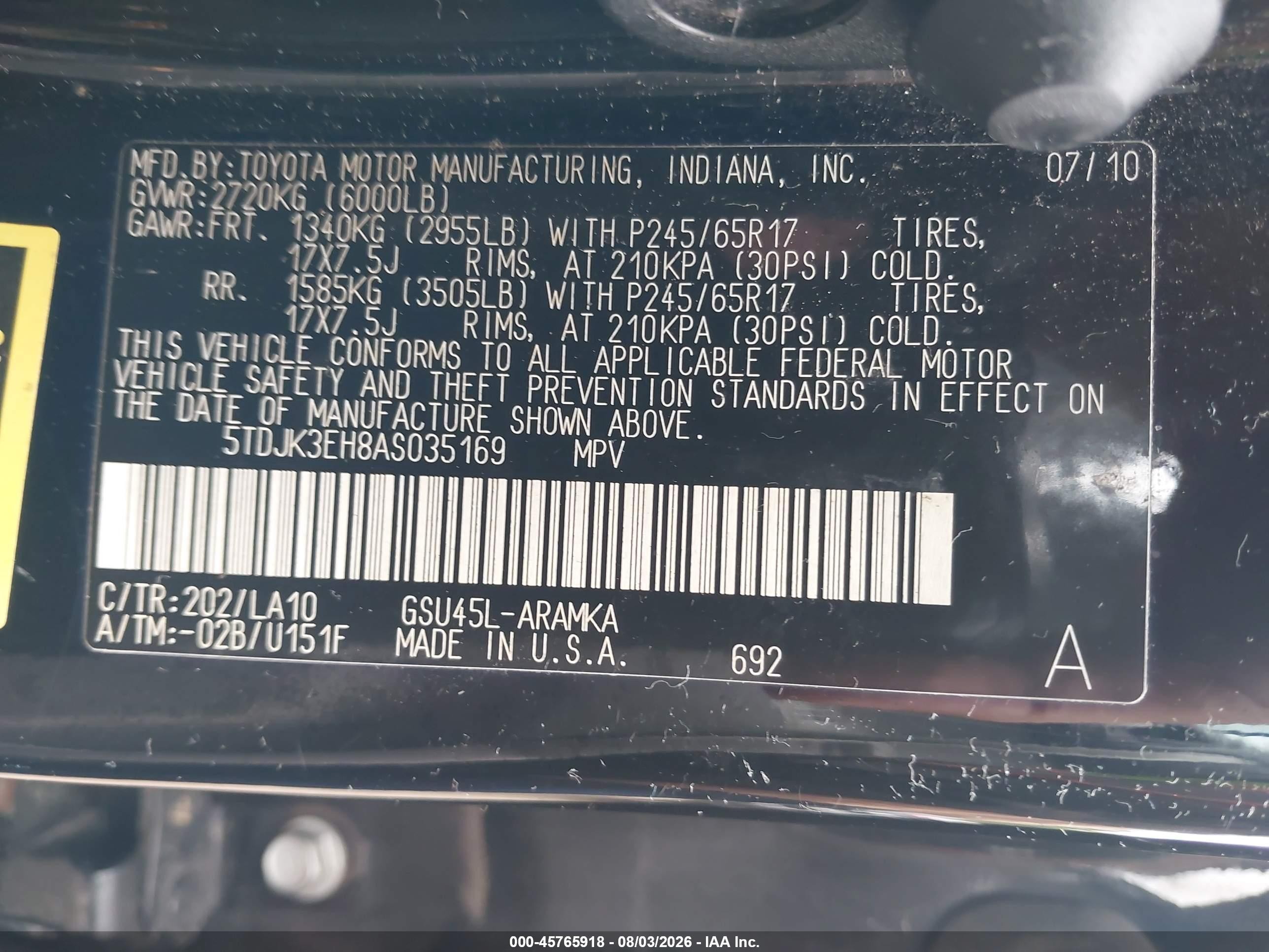 2010 Toyota Highlander Se V6 Black vin: 5TDJK3EH8AS035169