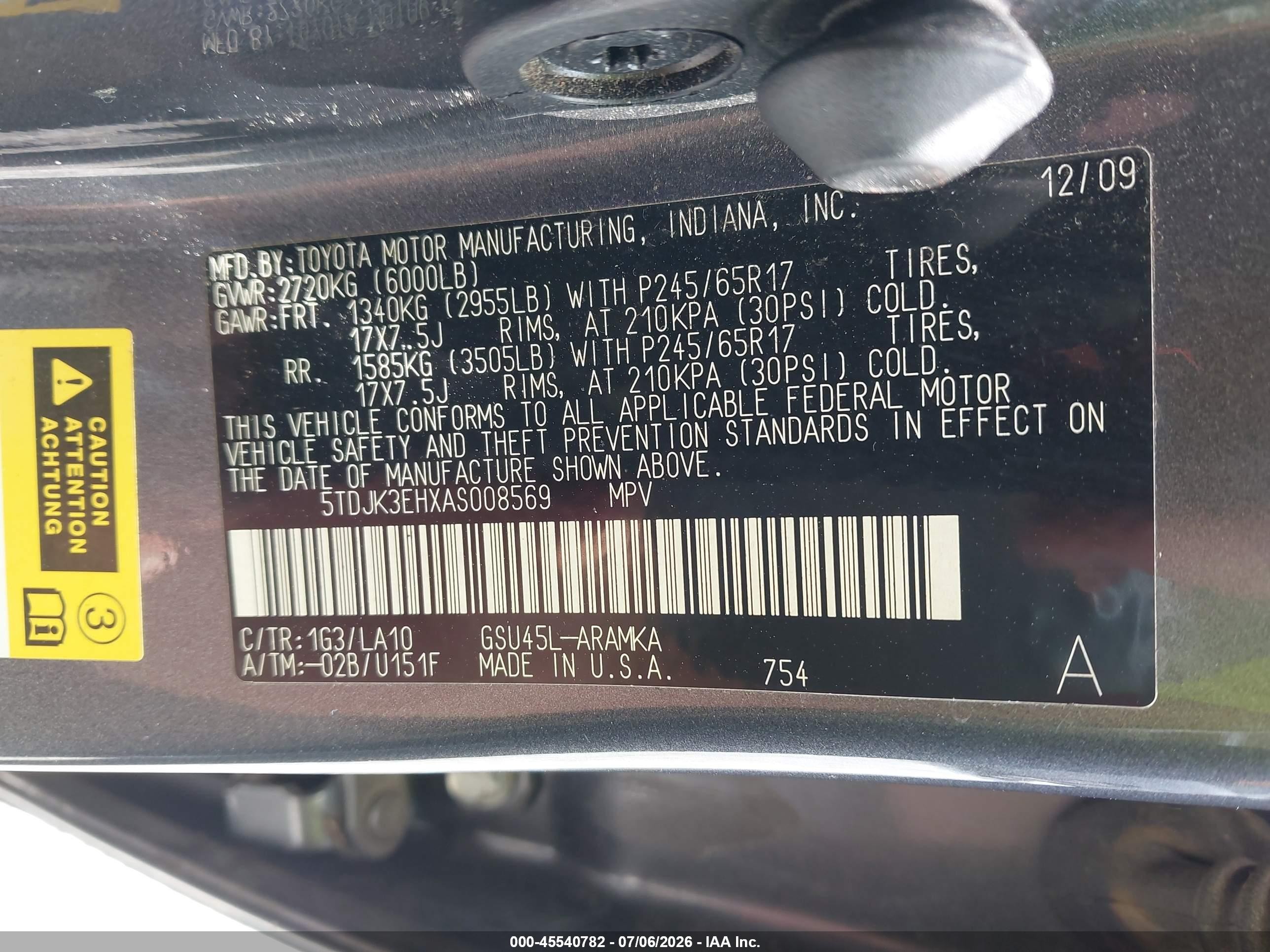 2010 Toyota Highlander Se V6 Gray vin: 5TDJK3EHXAS008569