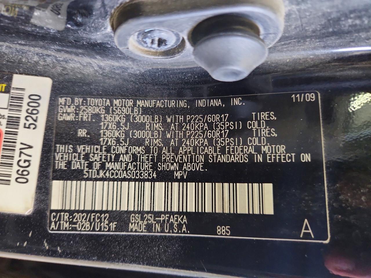 2010 Toyota Sienna Le Black vin: 5TDJK4CC0AS033834