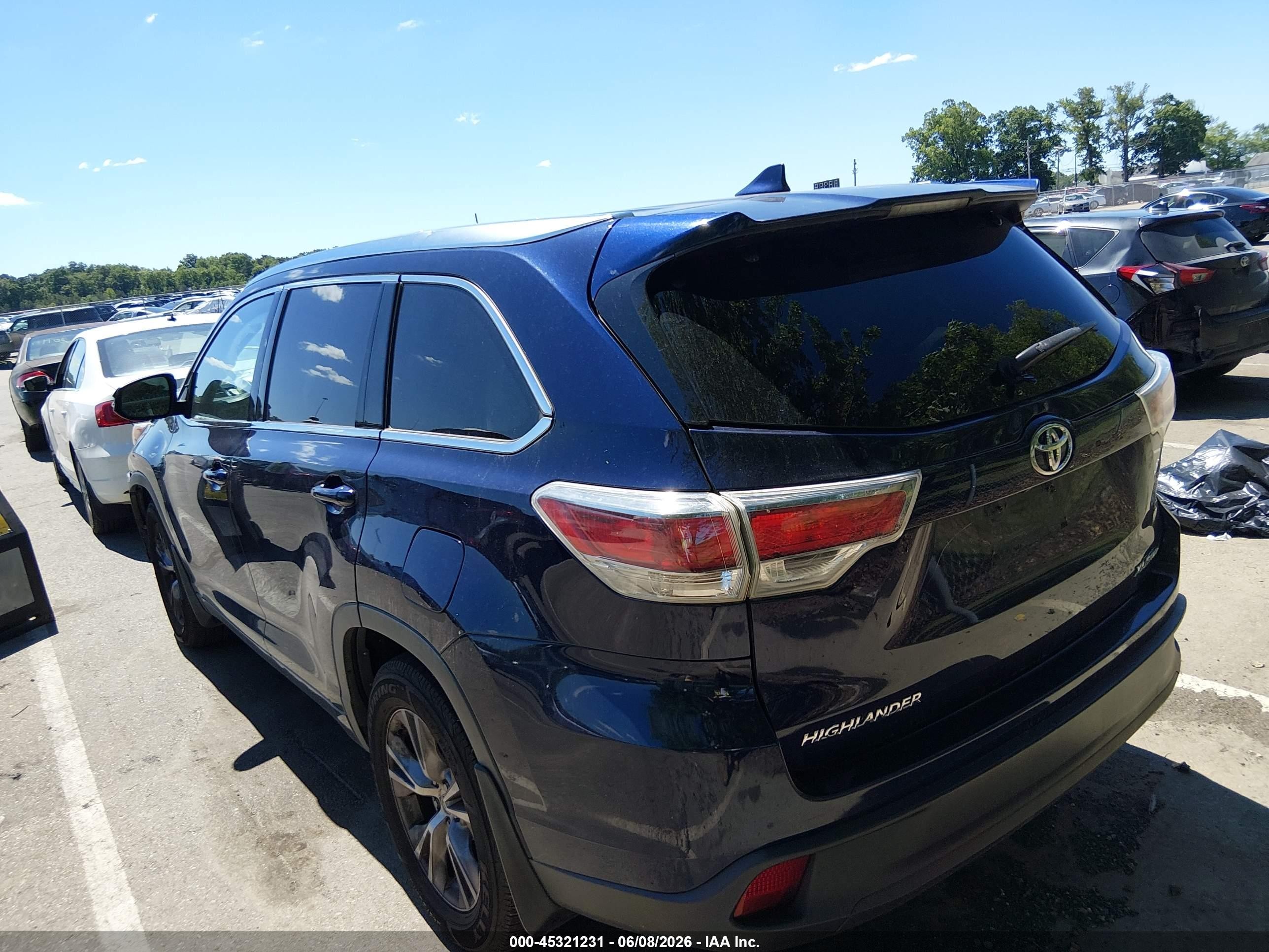 2015 Toyota Highlander Xle V6 Blue vin: 5TDJKRFH0FS166573