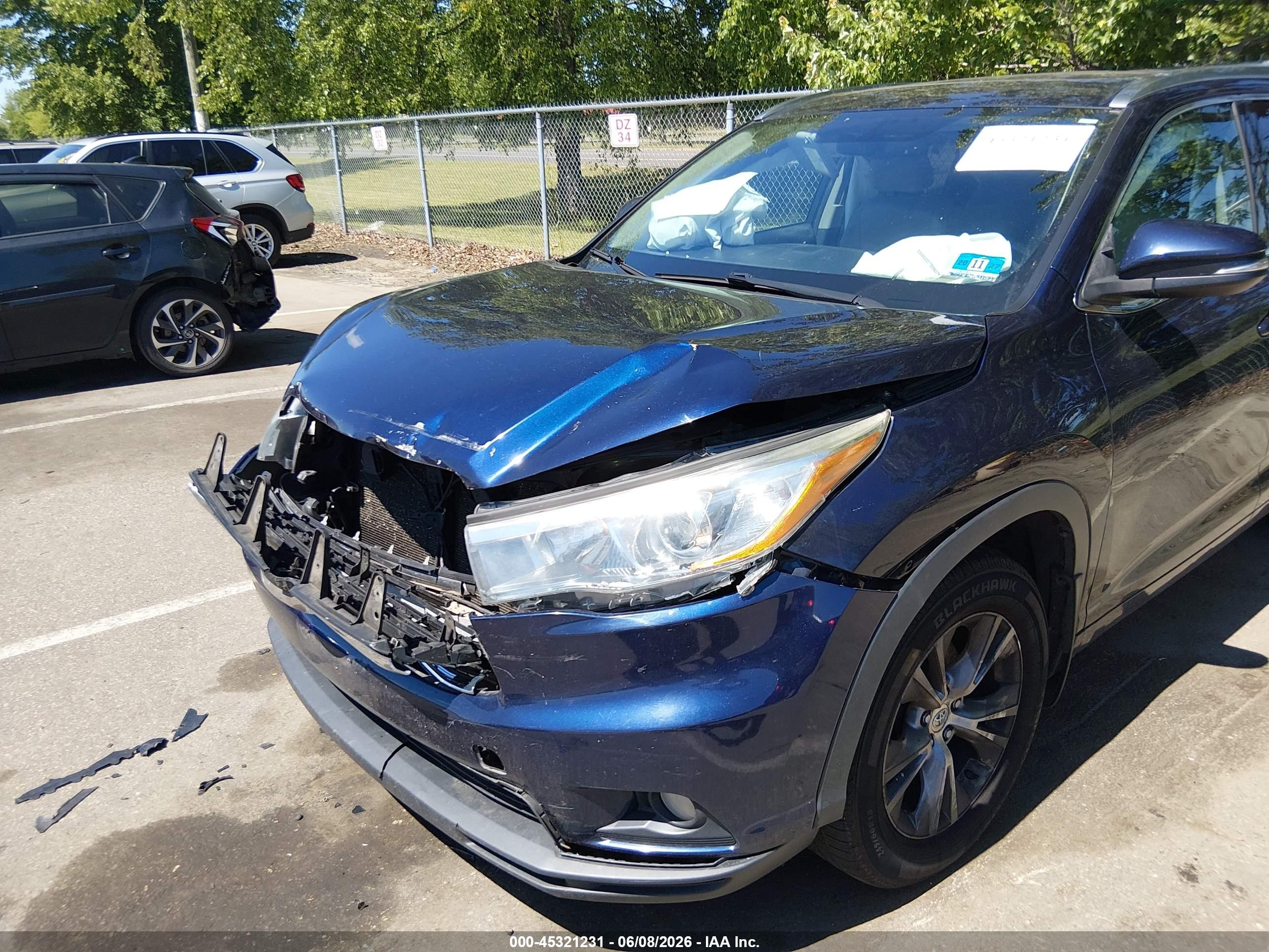 2015 Toyota Highlander Xle V6 Blue vin: 5TDJKRFH0FS166573