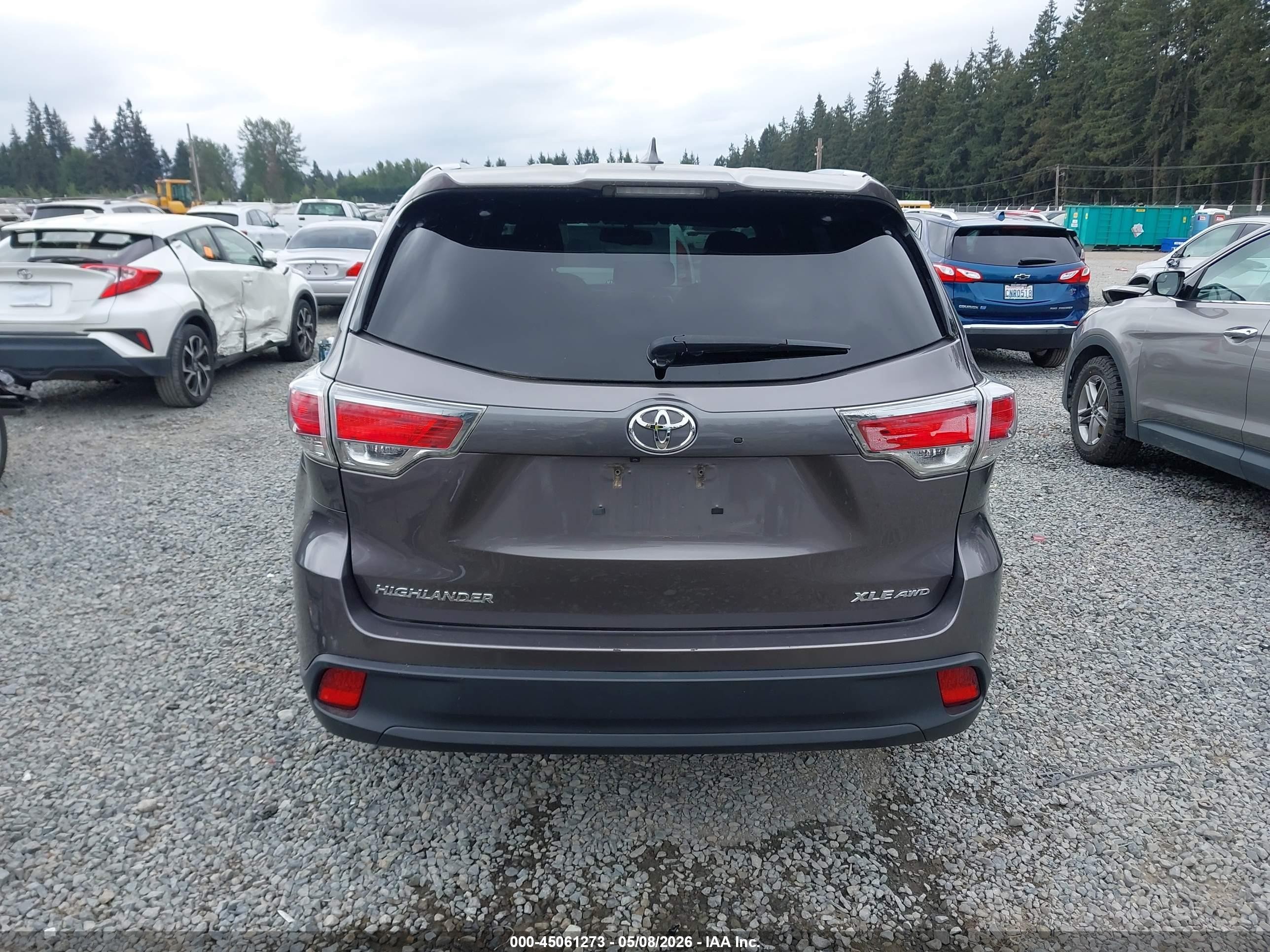 2015 Toyota Highlander Xle V6 Серый vin: 5TDJKRFH0FS210992