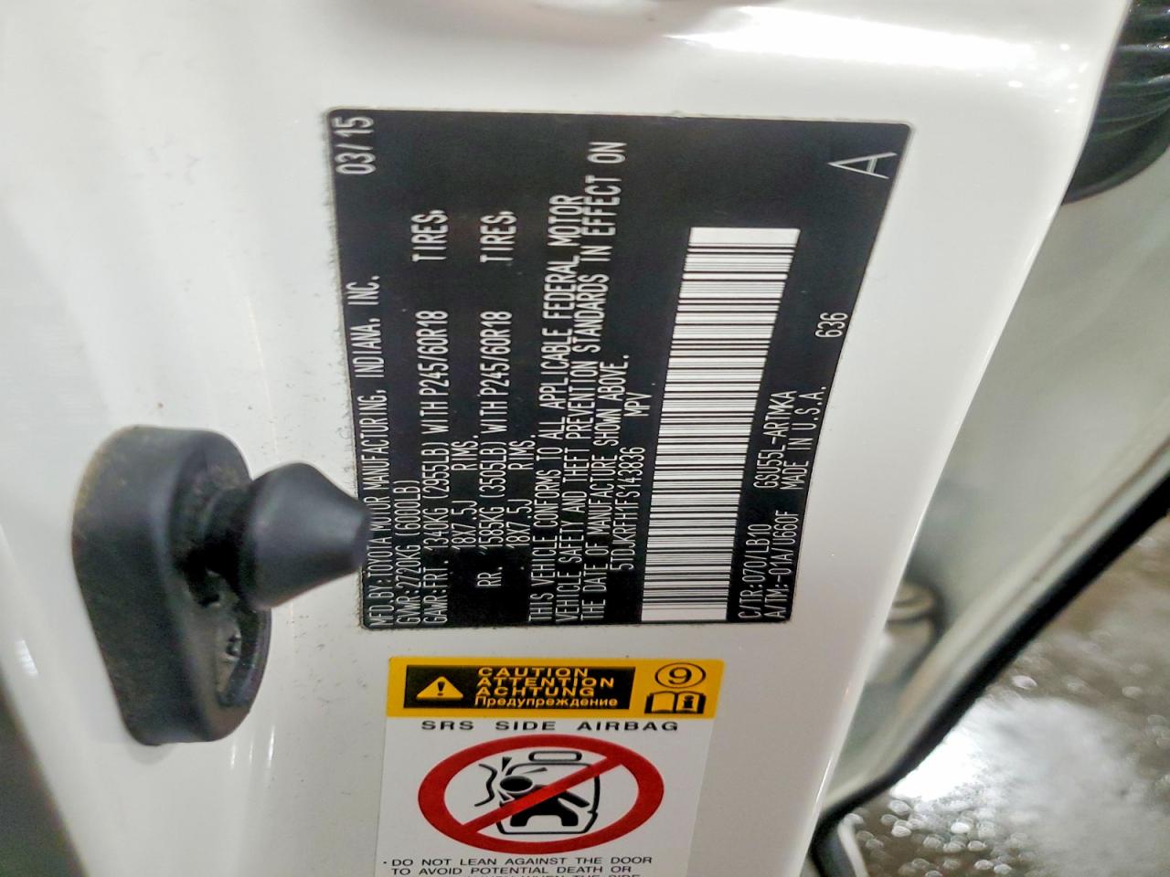 2015 Toyota Highlander Xle Белый vin: 5TDJKRFH1FS143836