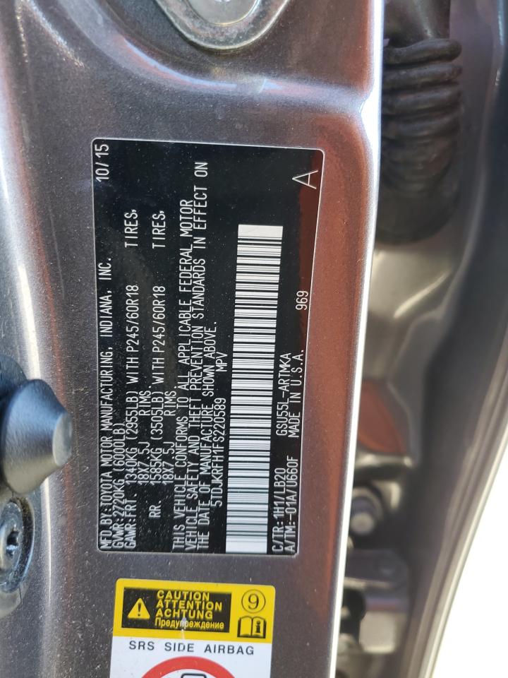 2015 Toyota Highlander Xle Gray vin: 5TDJKRFH1FS220589
