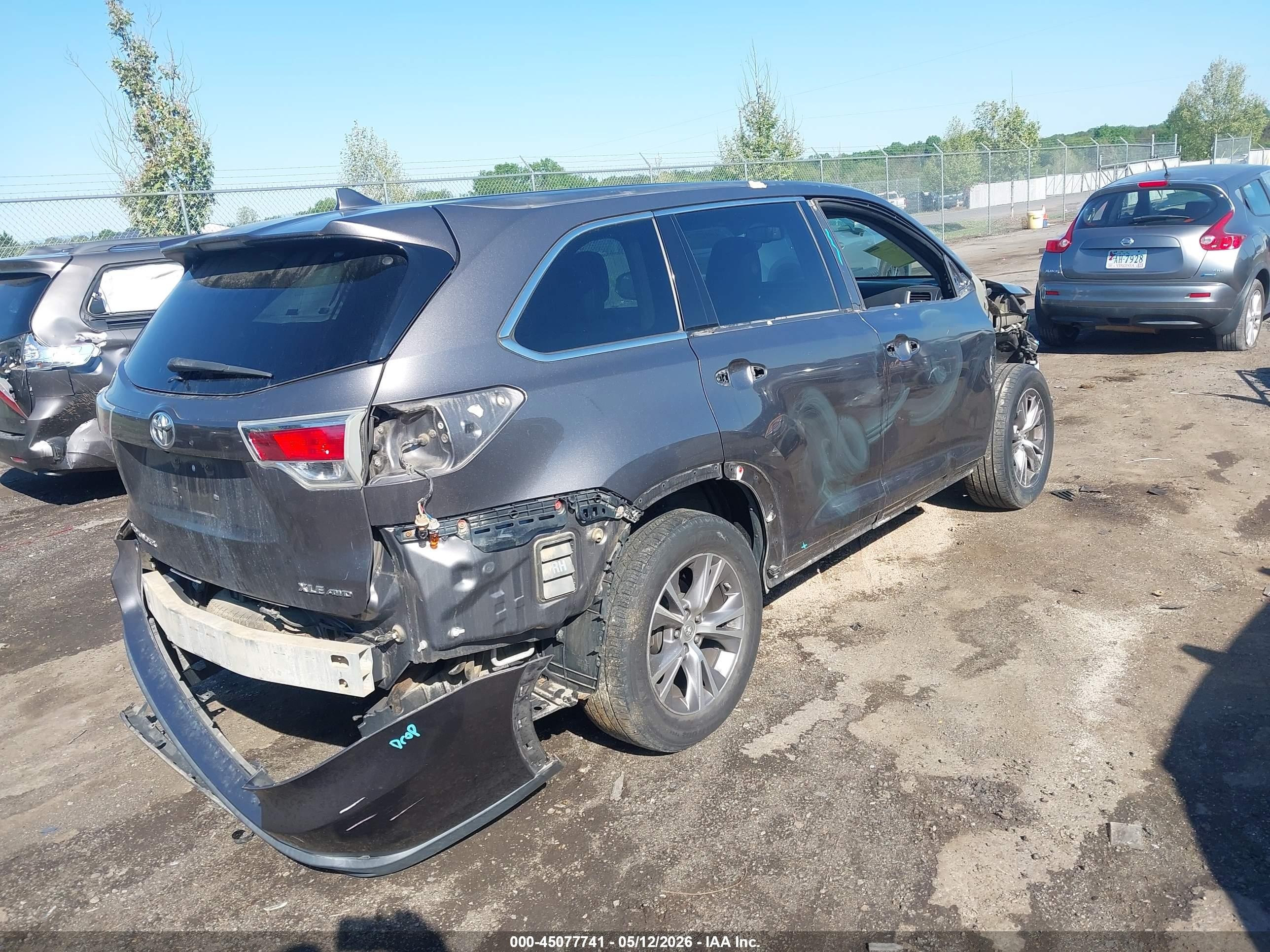2014 Toyota Highlander Xle V6 Gray vin: 5TDJKRFH2ES025891